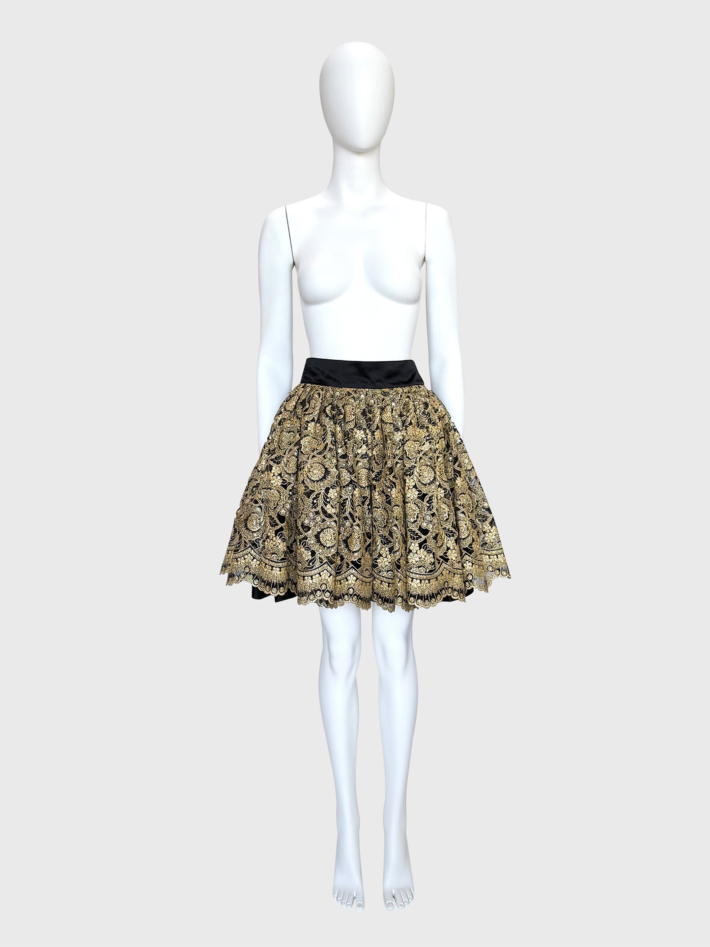 GENNY ORO 1990s 2000s Vintage Gold Lace & Rhinestone Evening Skirt Size S