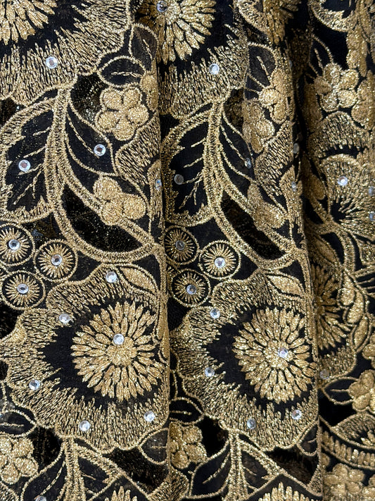 GENNY ORO 1990s 2000s Vintage Gold Lace & Rhinestone Evening Skirt Size S