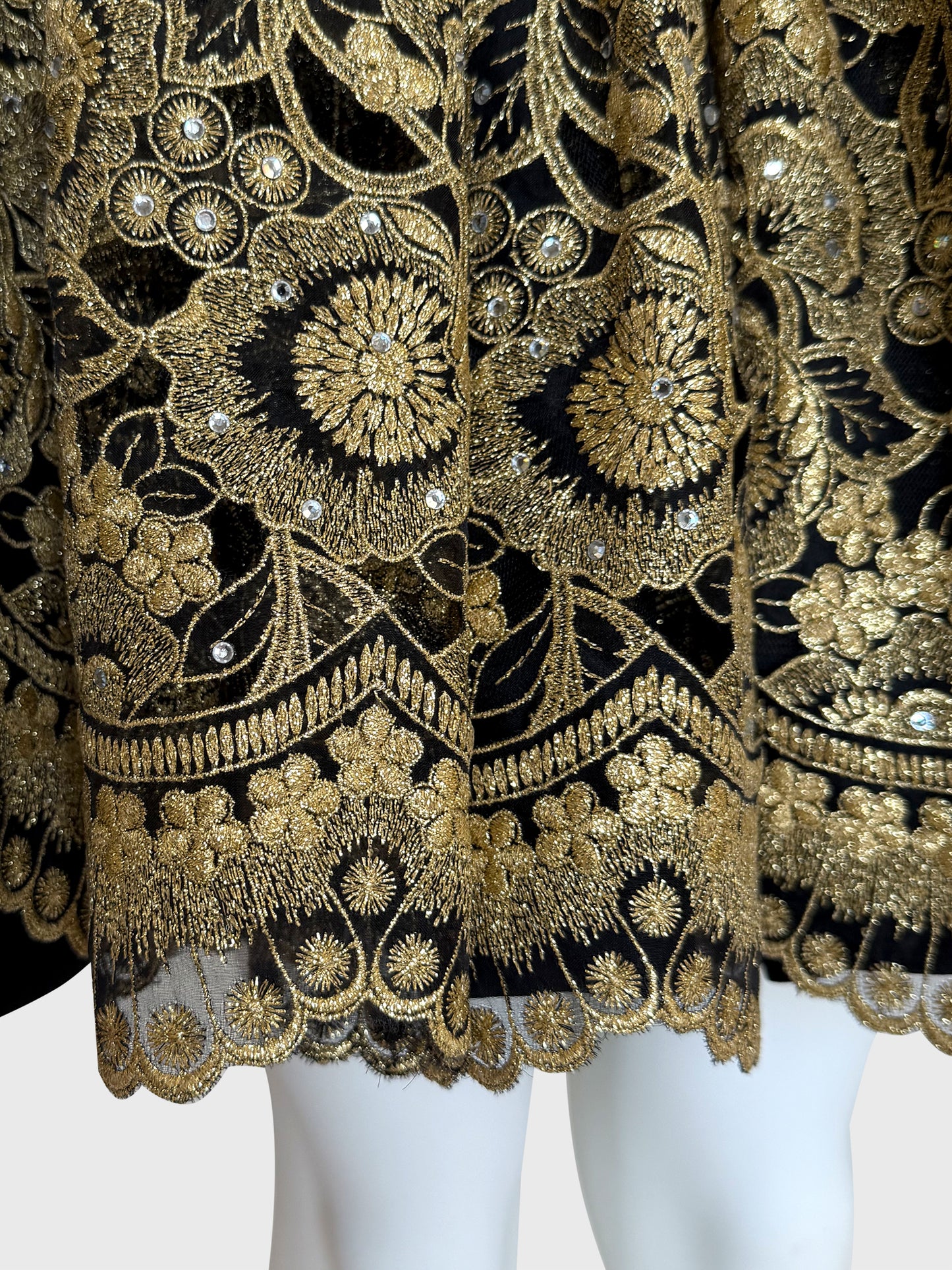 GENNY ORO 1990s 2000s Vintage Gold Lace & Rhinestone Evening Skirt Size S