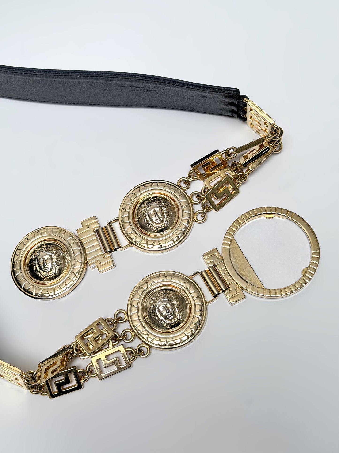 GIANNI VERSACE Fall 1992 Vintage Medusa Belt Metal Chains & Leather Size 85