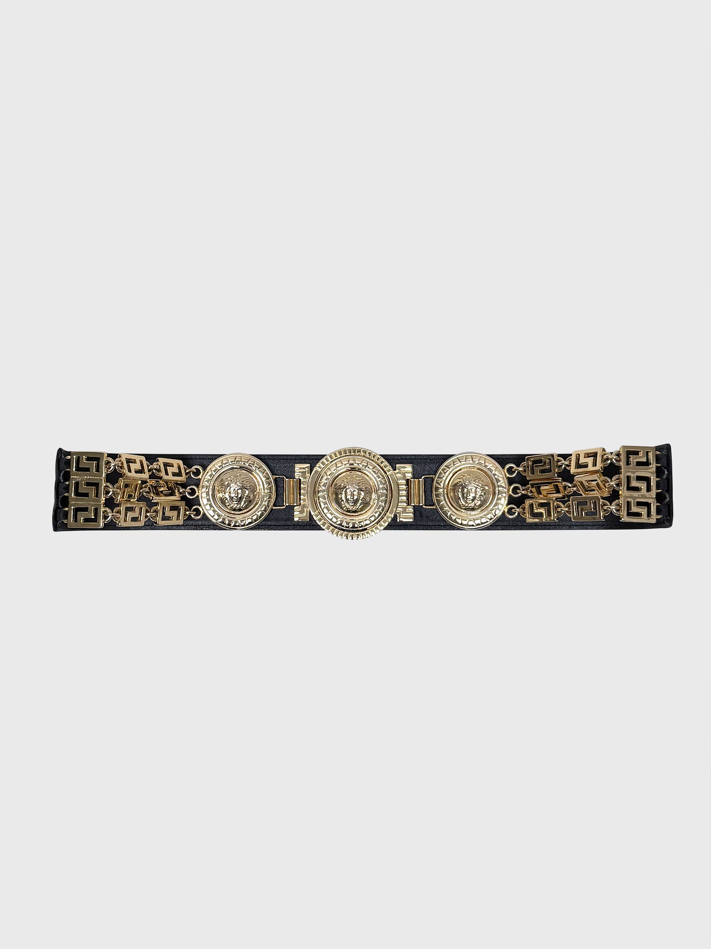 GIANNI VERSACE Fall 1992 Vintage Medusa Belt Metal Chains & Leather Size 85