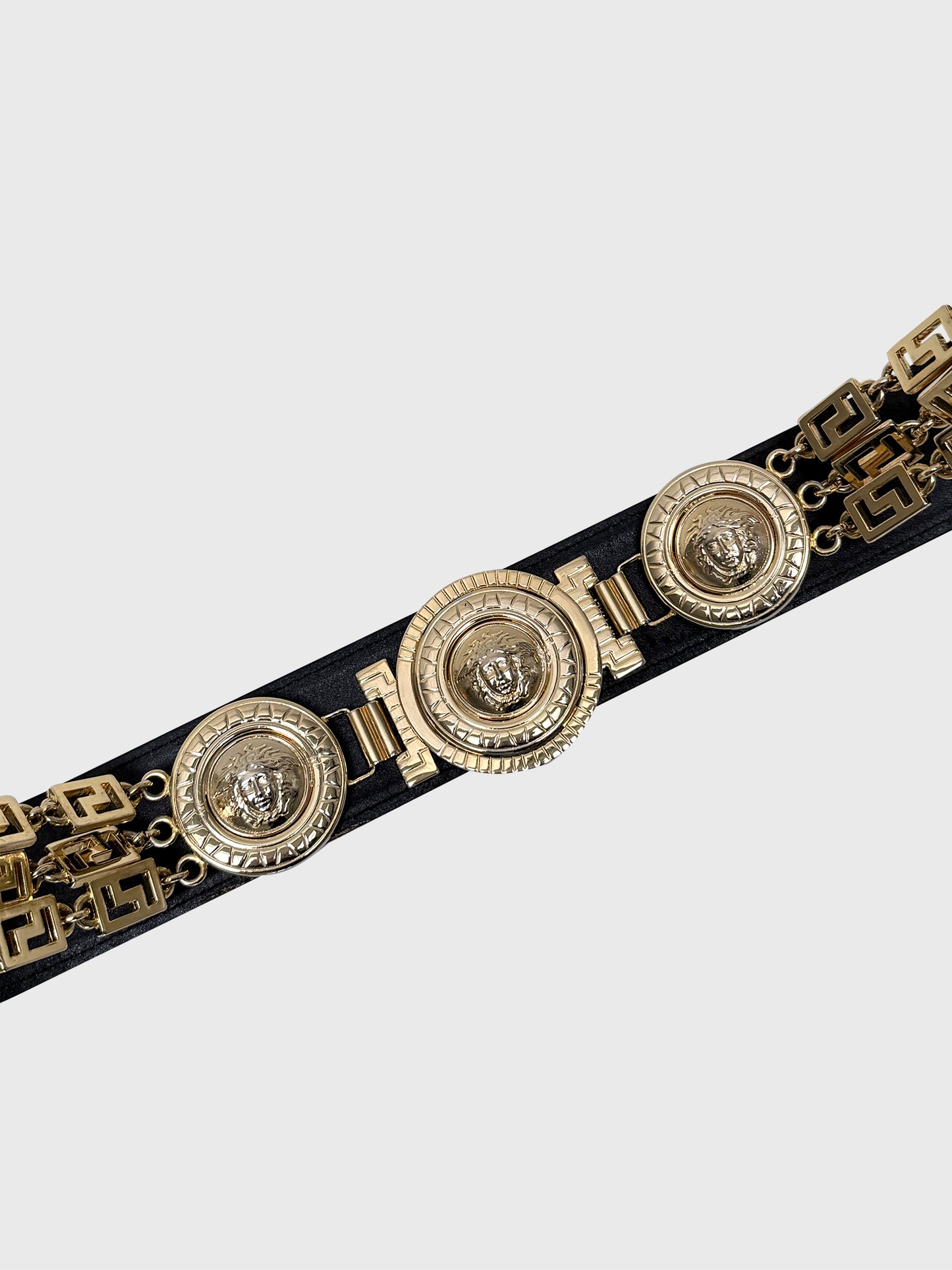 GIANNI VERSACE Fall 1992 Vintage Medusa Belt Metal Chains & Leather Size 85