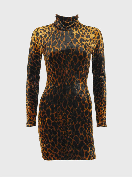 GIANNI VERSACE 1990s Vintage Leopard Print Velvet Bodycon Mini Dress