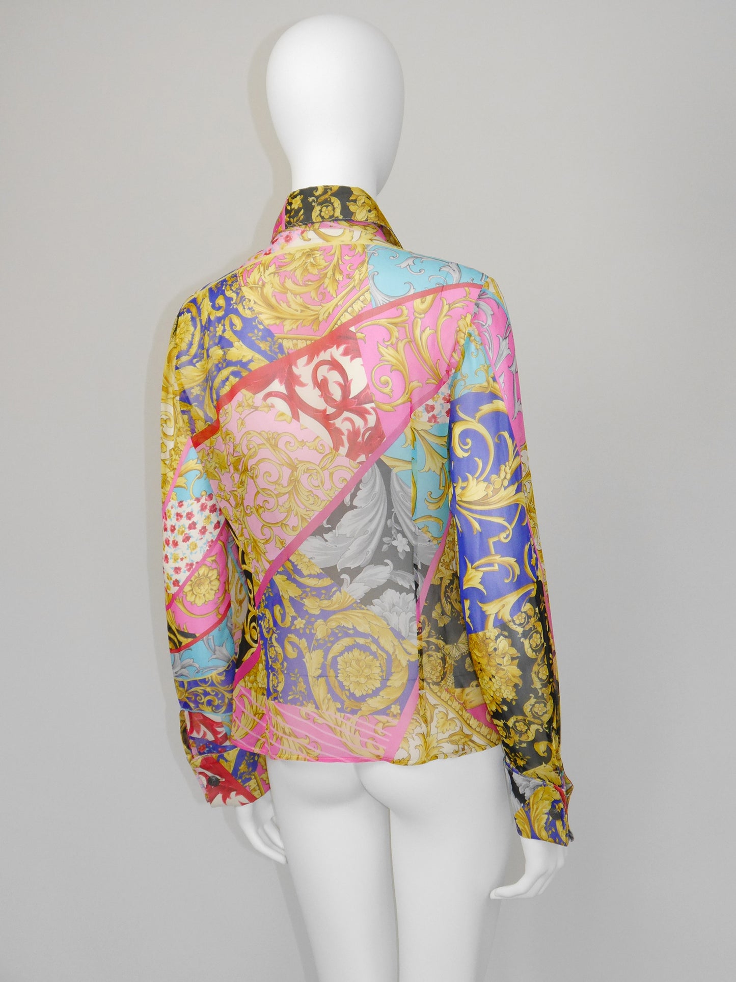 GIANNI VERSACE Couture 2000s Vintage Ruffled Baroque & Floral Silk Blouse Size S-M