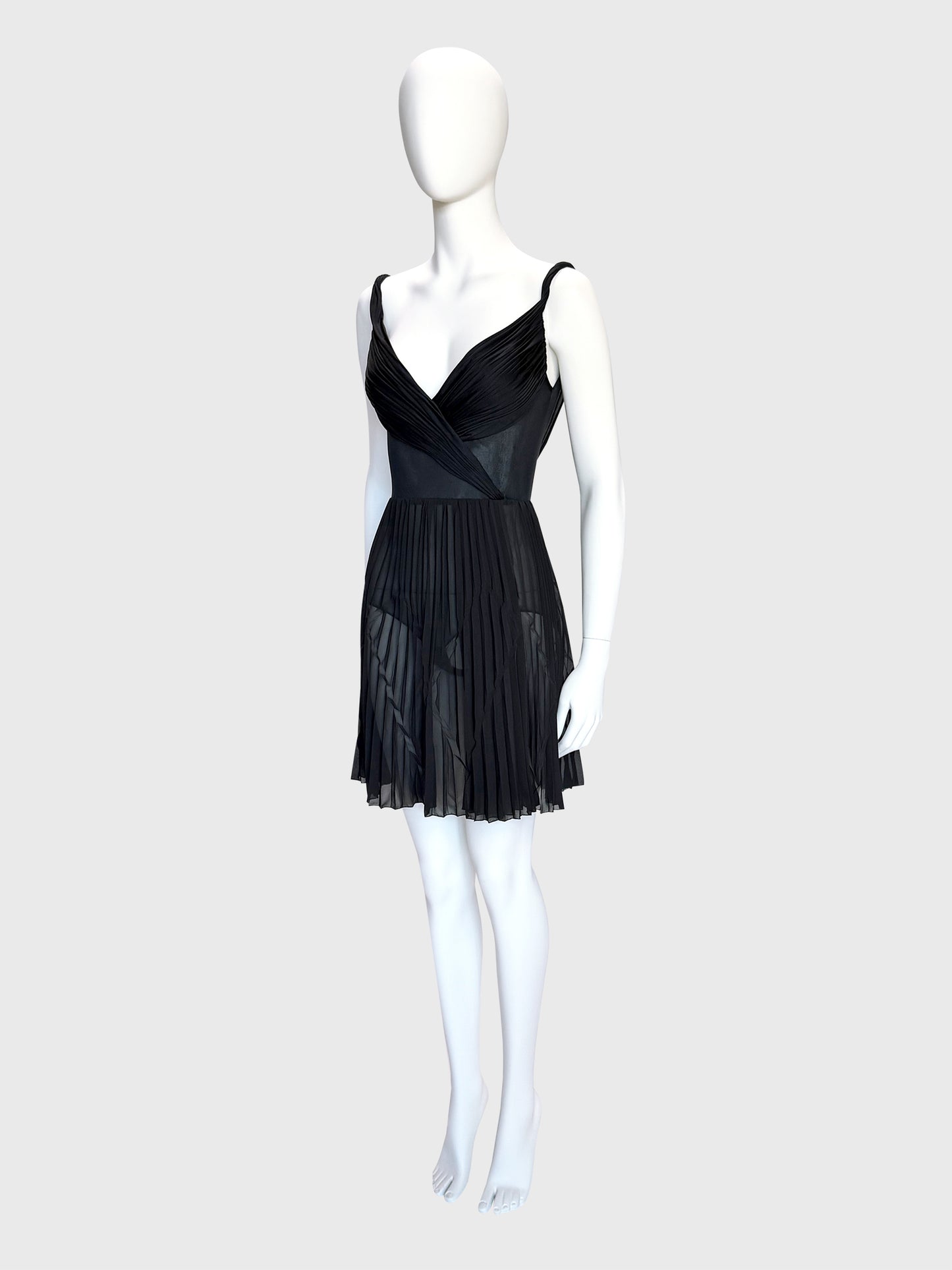 GIANNI VERSACE c. 2001 Vintage Black Draped & Pleated Mini Dress Size S