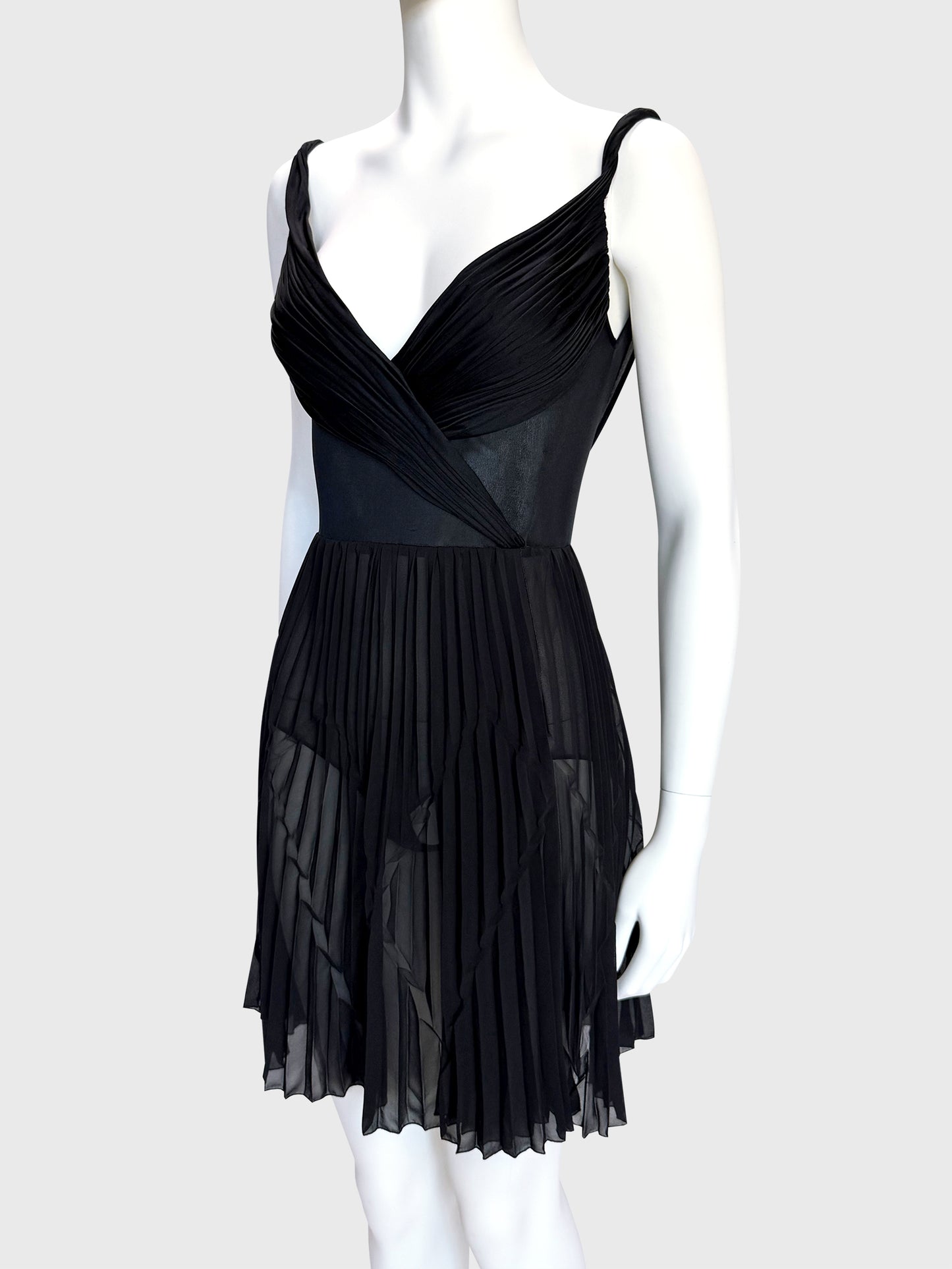 GIANNI VERSACE c. 2001 Vintage Black Draped & Pleated Mini Dress Size S