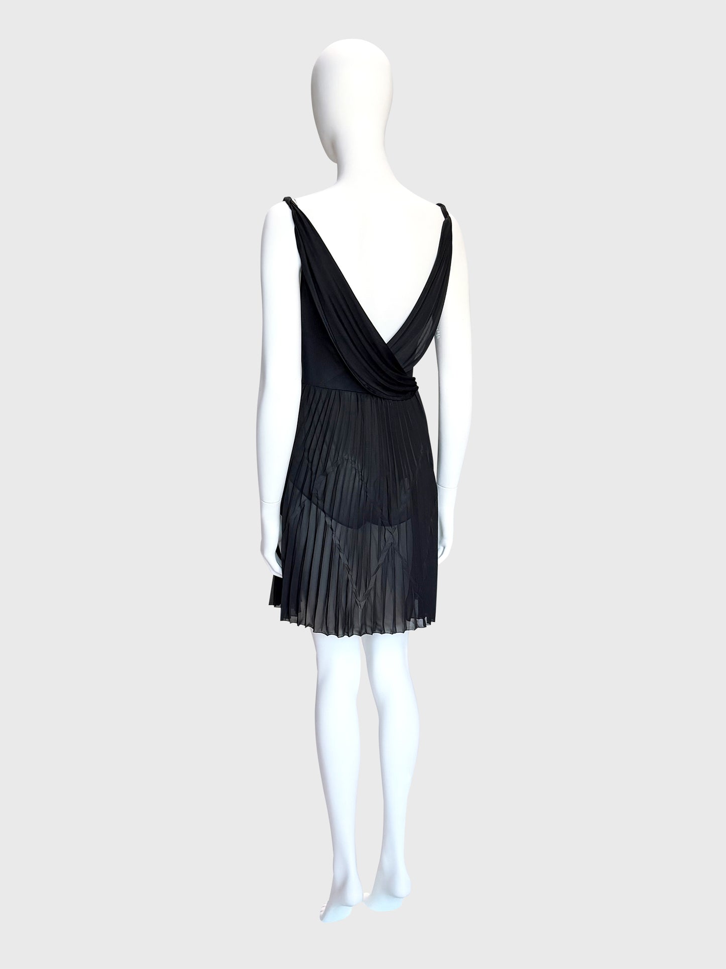 GIANNI VERSACE c. 2001 Vintage Black Draped & Pleated Mini Dress Size S