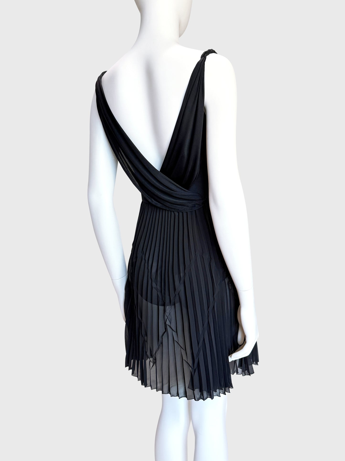 GIANNI VERSACE c. 2001 Vintage Black Draped & Pleated Mini Dress Size S
