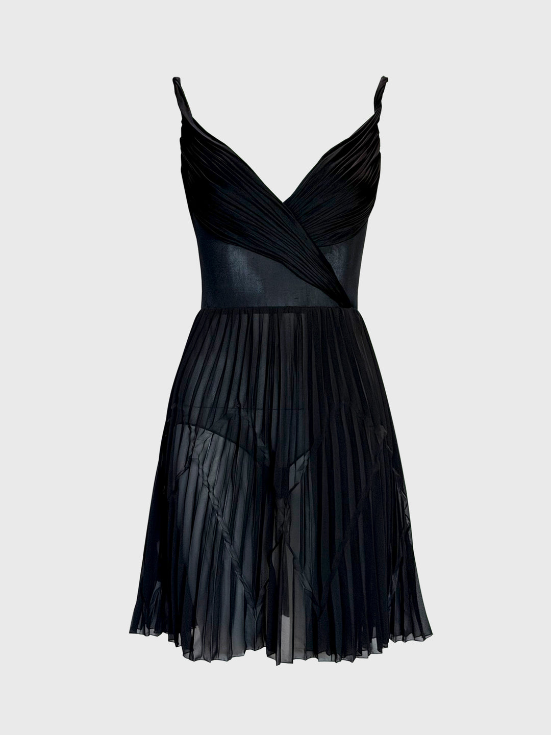 GIANNI VERSACE c. 2001 Vintage Black Draped & Pleated Mini Dress Size   VINTAGE VON WERTH
