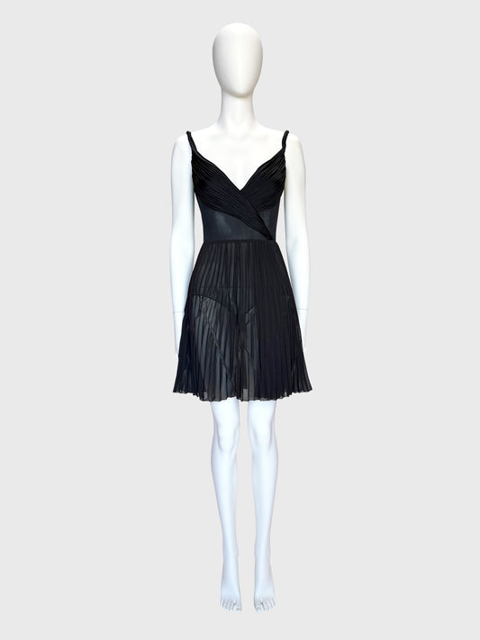 GIANNI VERSACE c. 2001 Vintage Black Draped & Pleated Mini Dress Size S