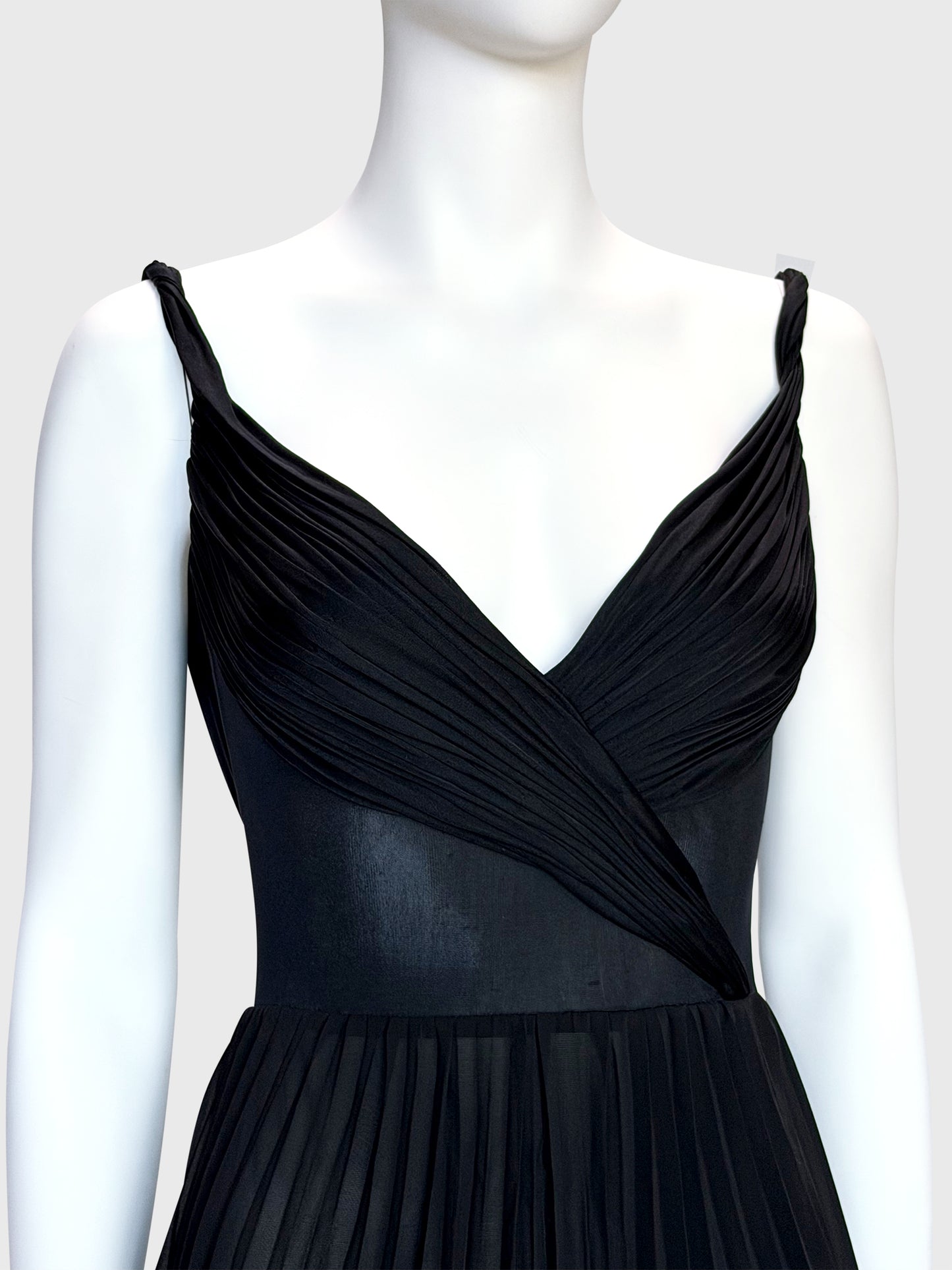 GIANNI VERSACE c. 2001 Vintage Black Draped & Pleated Mini Dress Size S