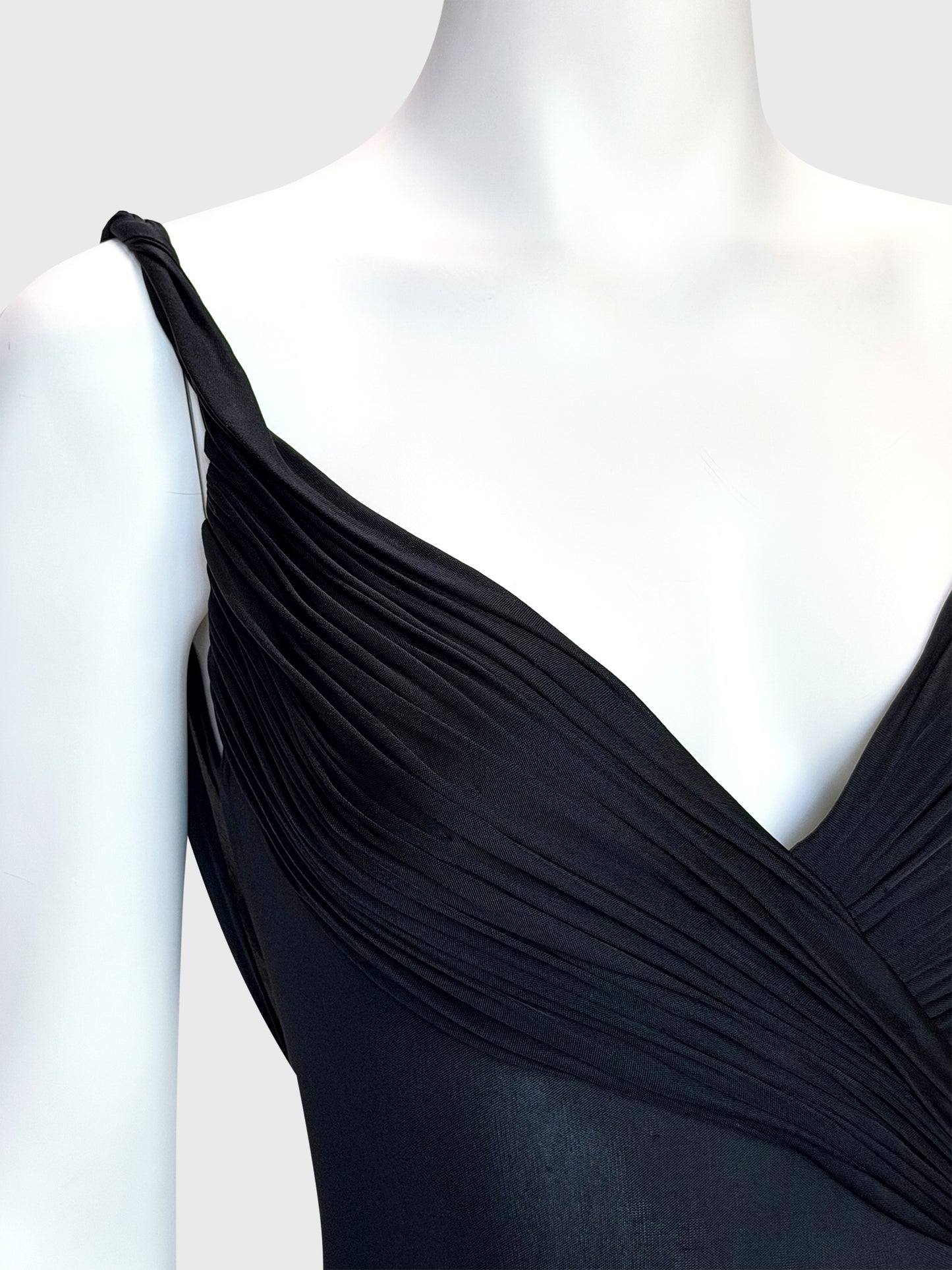 GIANNI VERSACE c. 2001 Vintage Black Draped & Pleated Mini Dress Size S