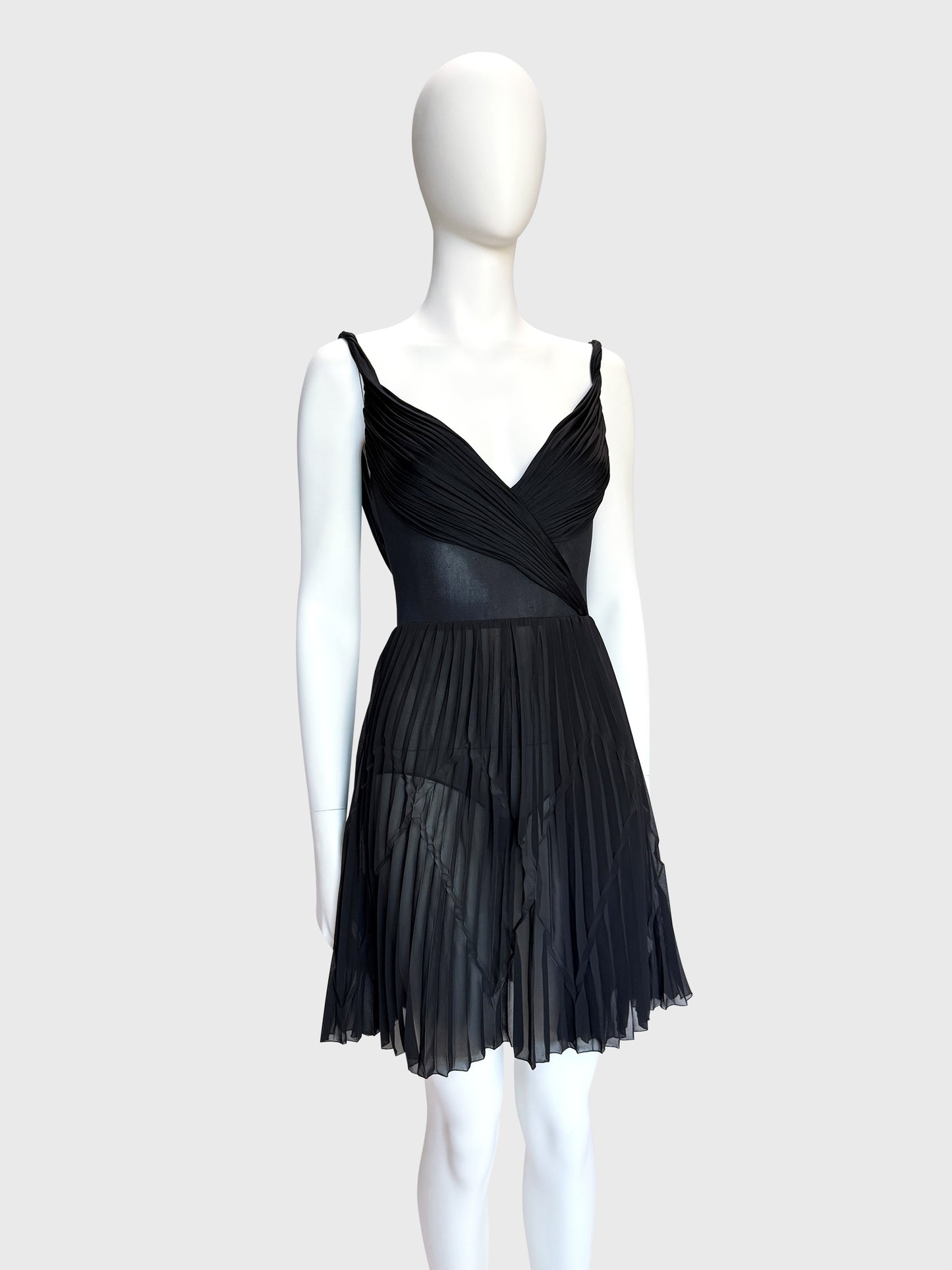 GIANNI VERSACE c. 2001 Vintage Black Draped & Pleated Mini Dress Size S
