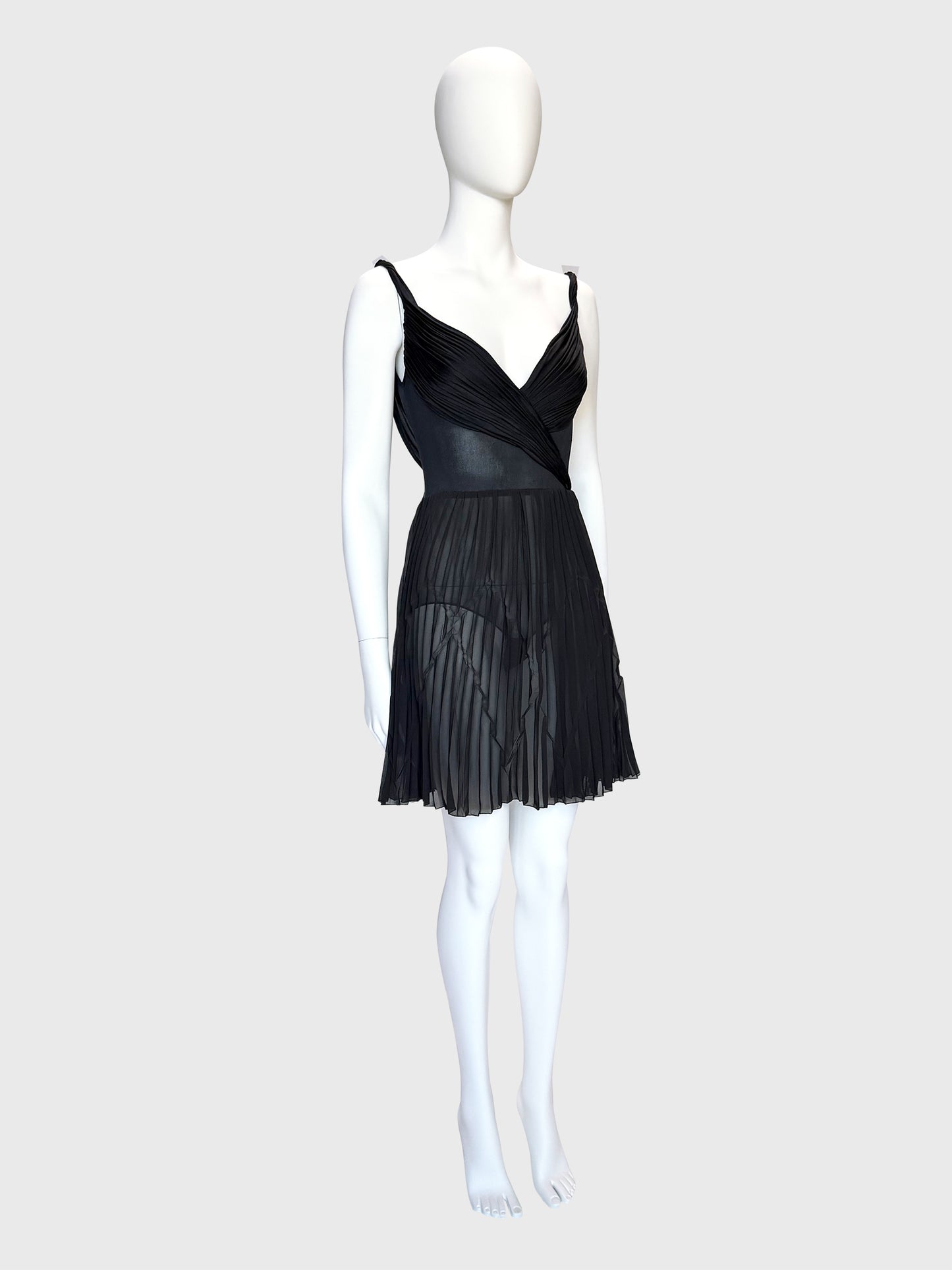 GIANNI VERSACE c. 2001 Vintage Black Draped & Pleated Mini Dress Size S