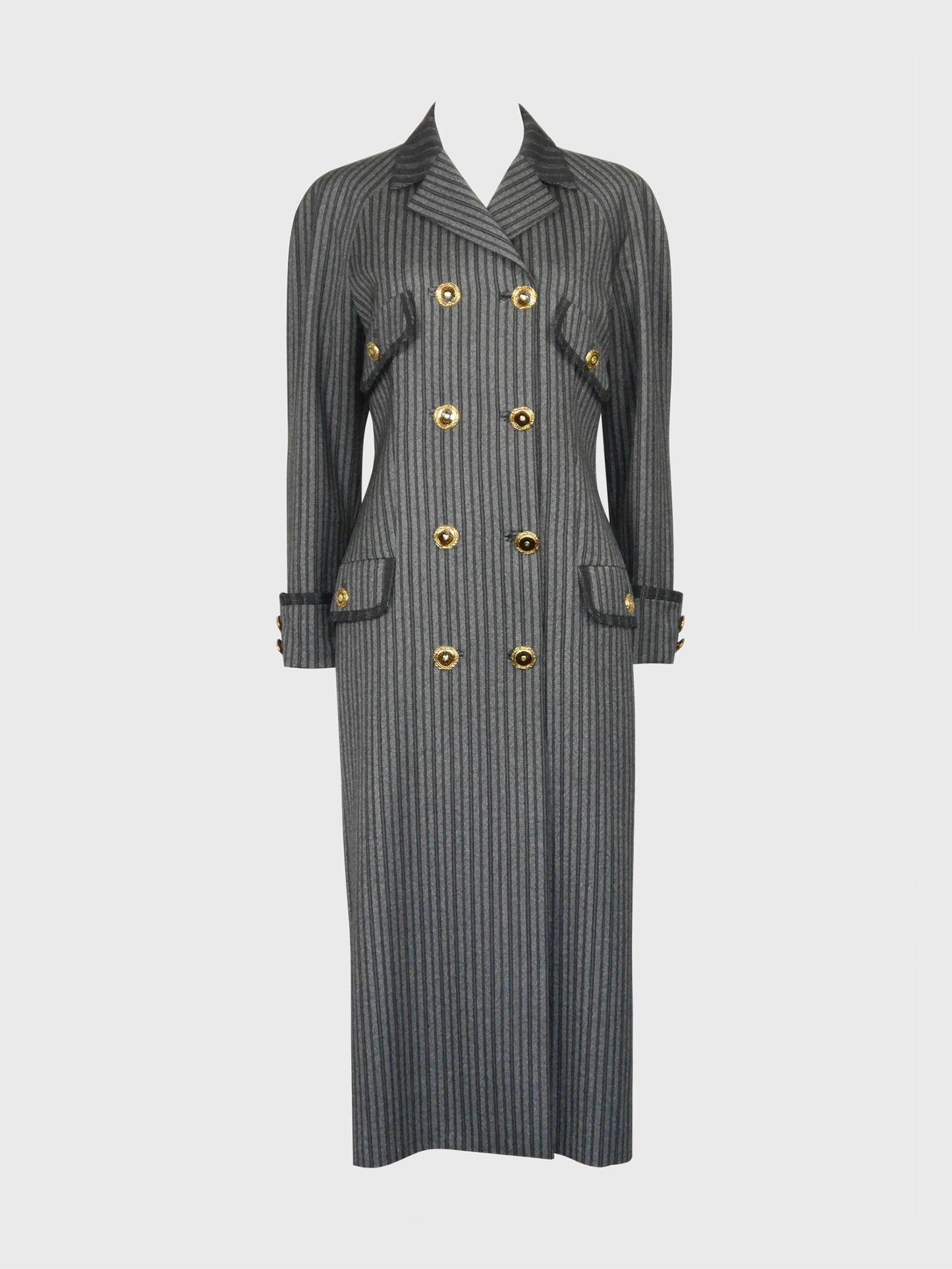 GIANNI VERSACE Fall 1993 Vintage Maxi Coat w/ Medusa Buttons Runway Design Size S