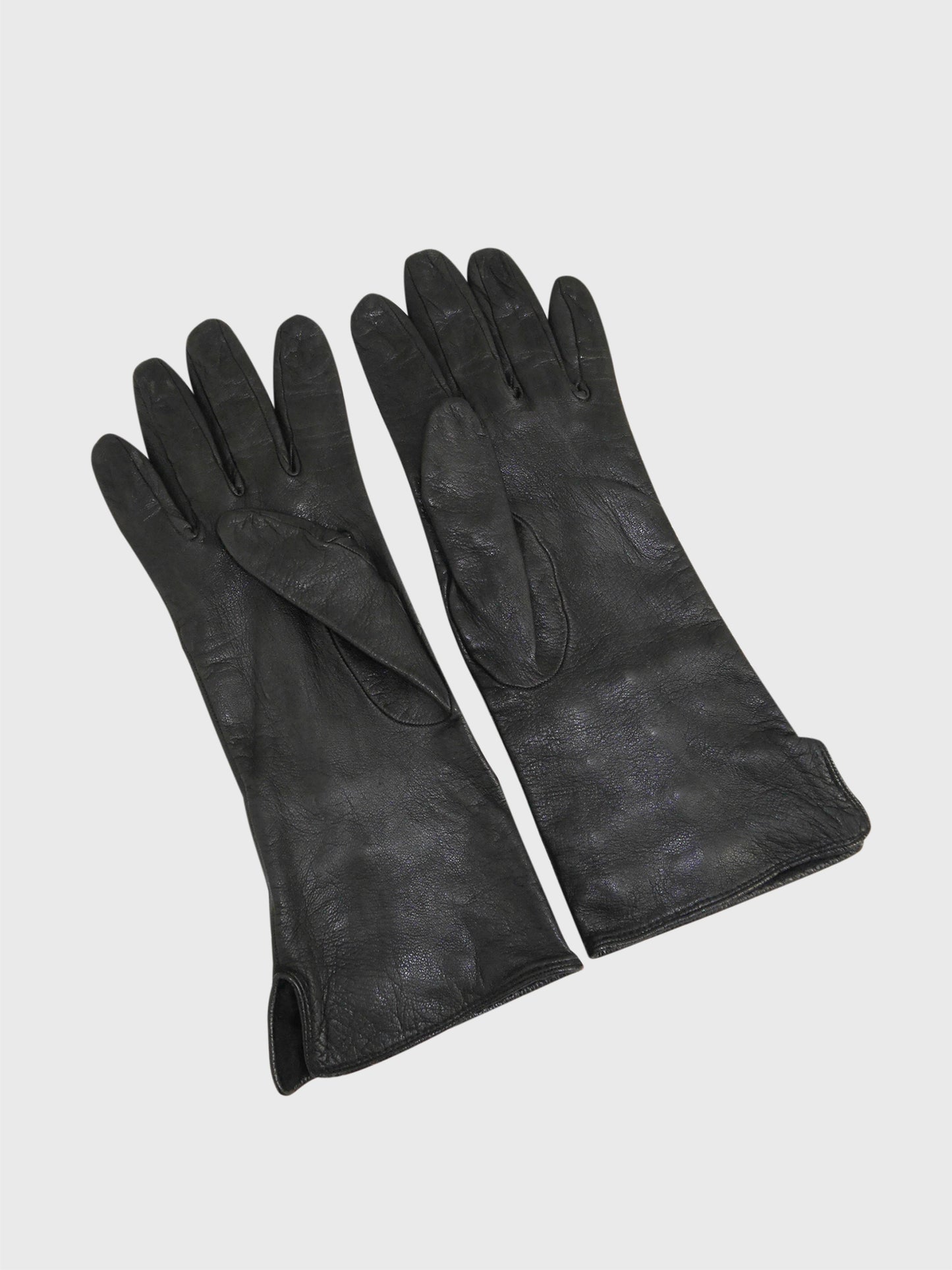 GIANNI VERSACE Fall 1993 Vintage Black Leather Gloves w/ Chain & Medusa Head Embellishments Size L