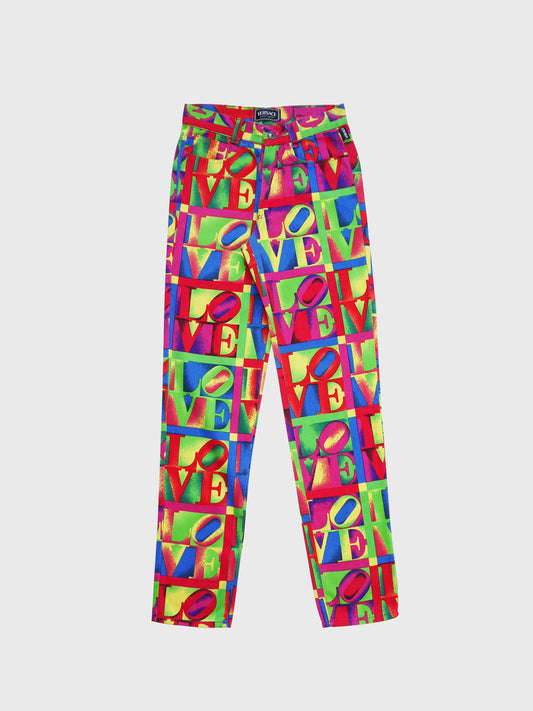 VERSACE Jeans Couture Spring 1995 Vintage Robert Indiana LOVE Print Denim Pants Size S