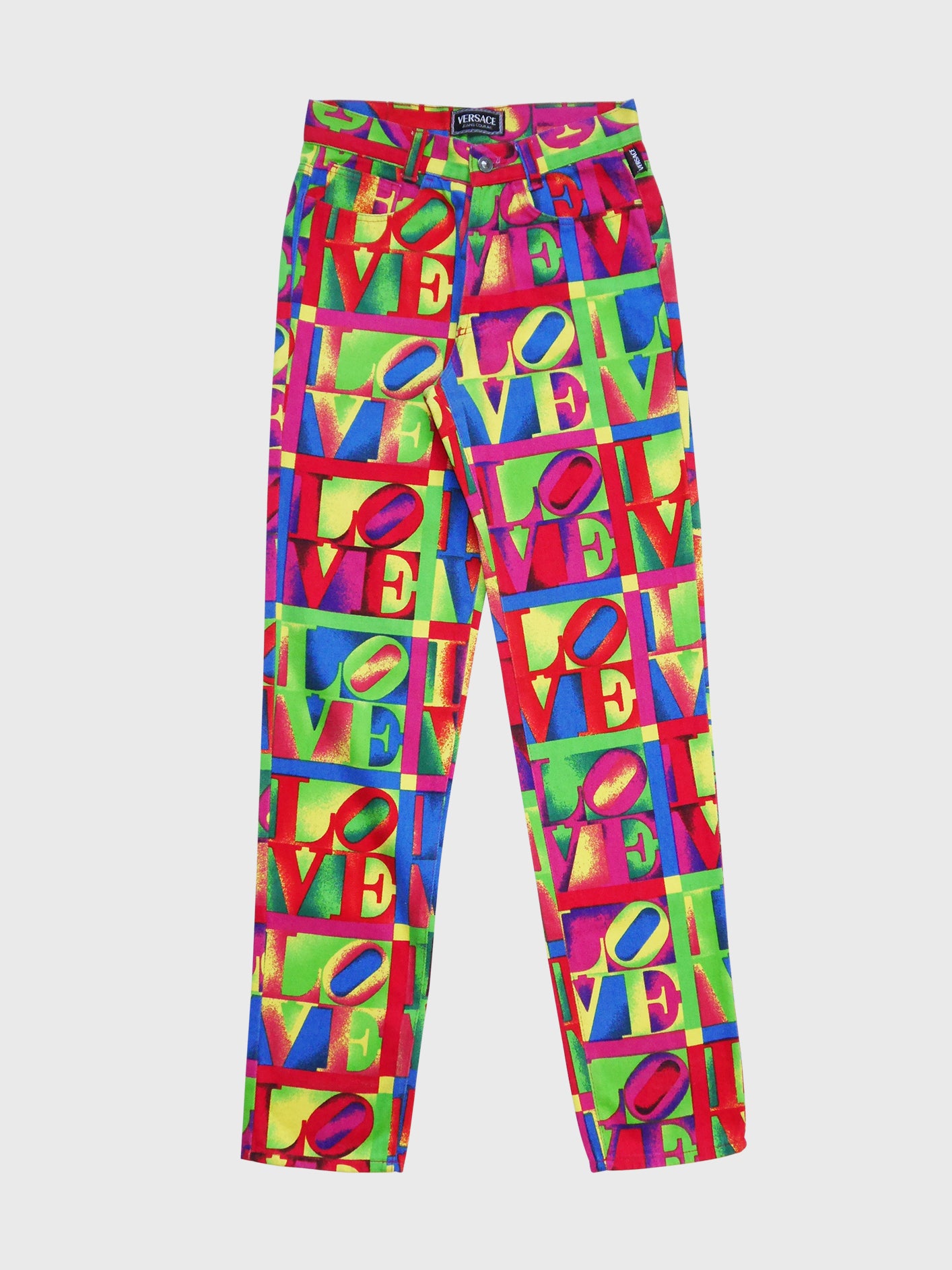 VERSACE Jeans Couture Spring 1995 Vintage Robert Indiana LOVE Print Denim Pants Size S