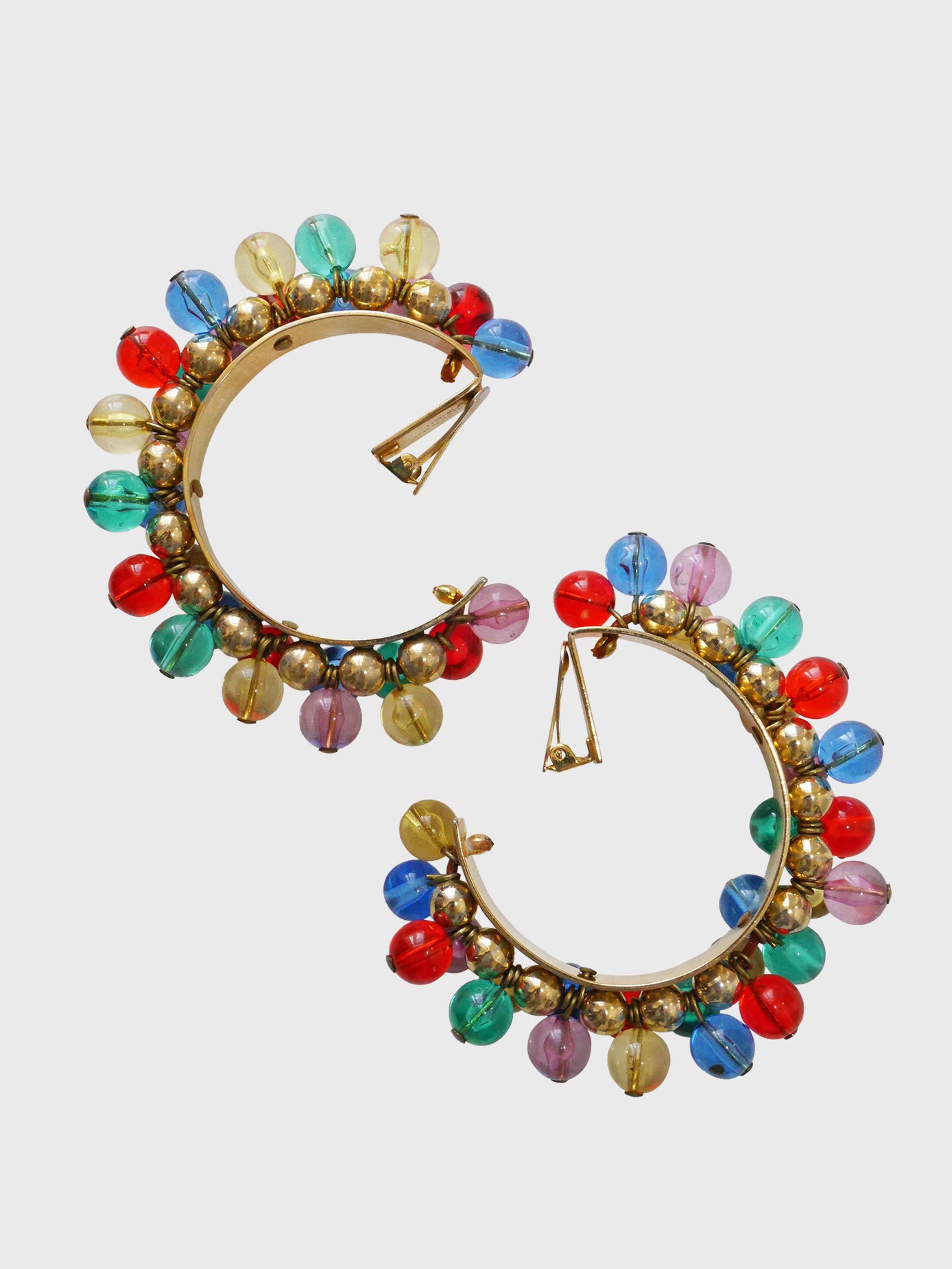 GIANNI VERSACE Spring 1991 Vintage Pop Art XL Multi-Coloured Beaded Hoop Earrings