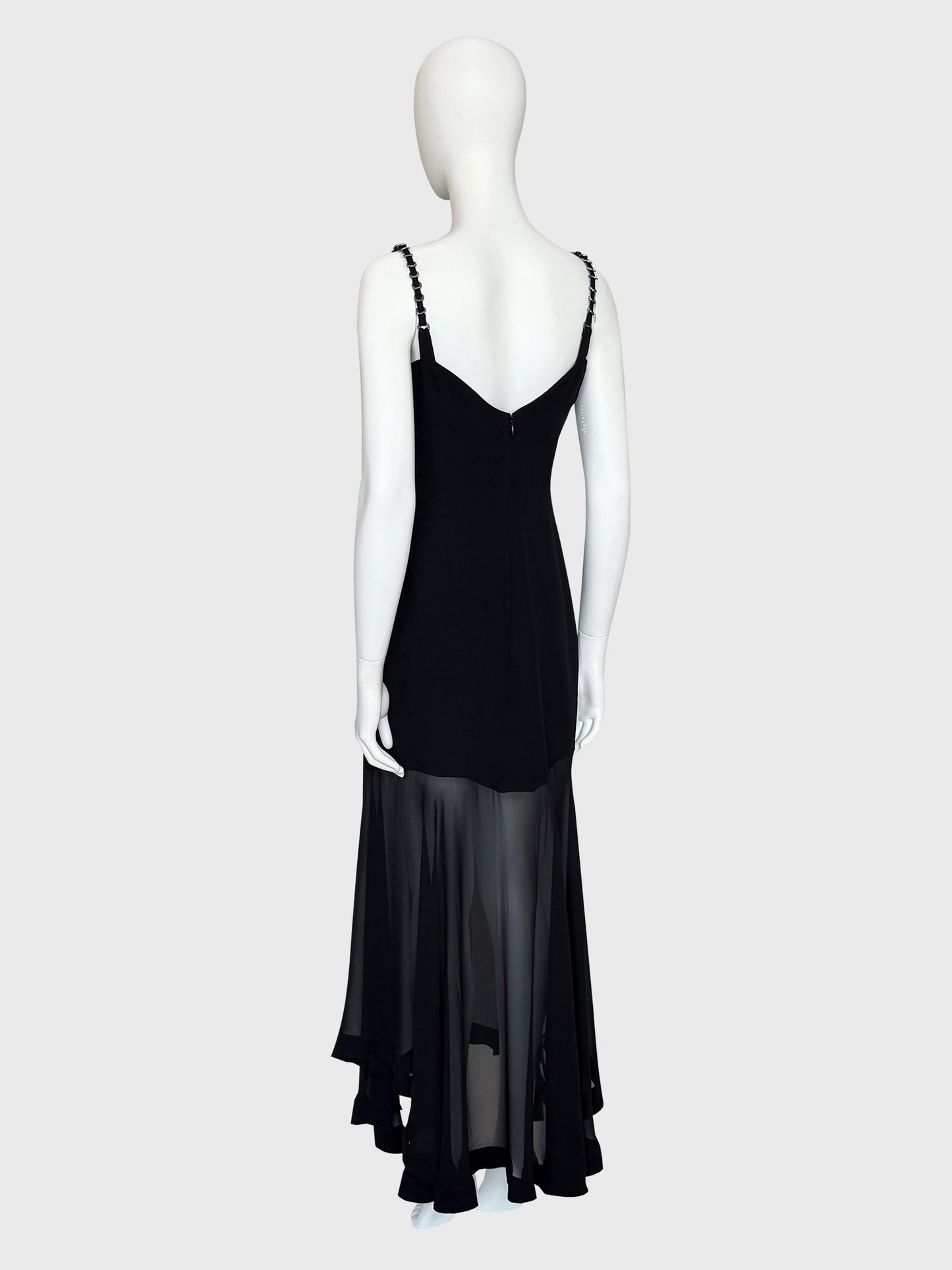 GIANNI VERSACE Spring 1995 Vintage Black Evening Gown w/ Meander Ring Straps Size S