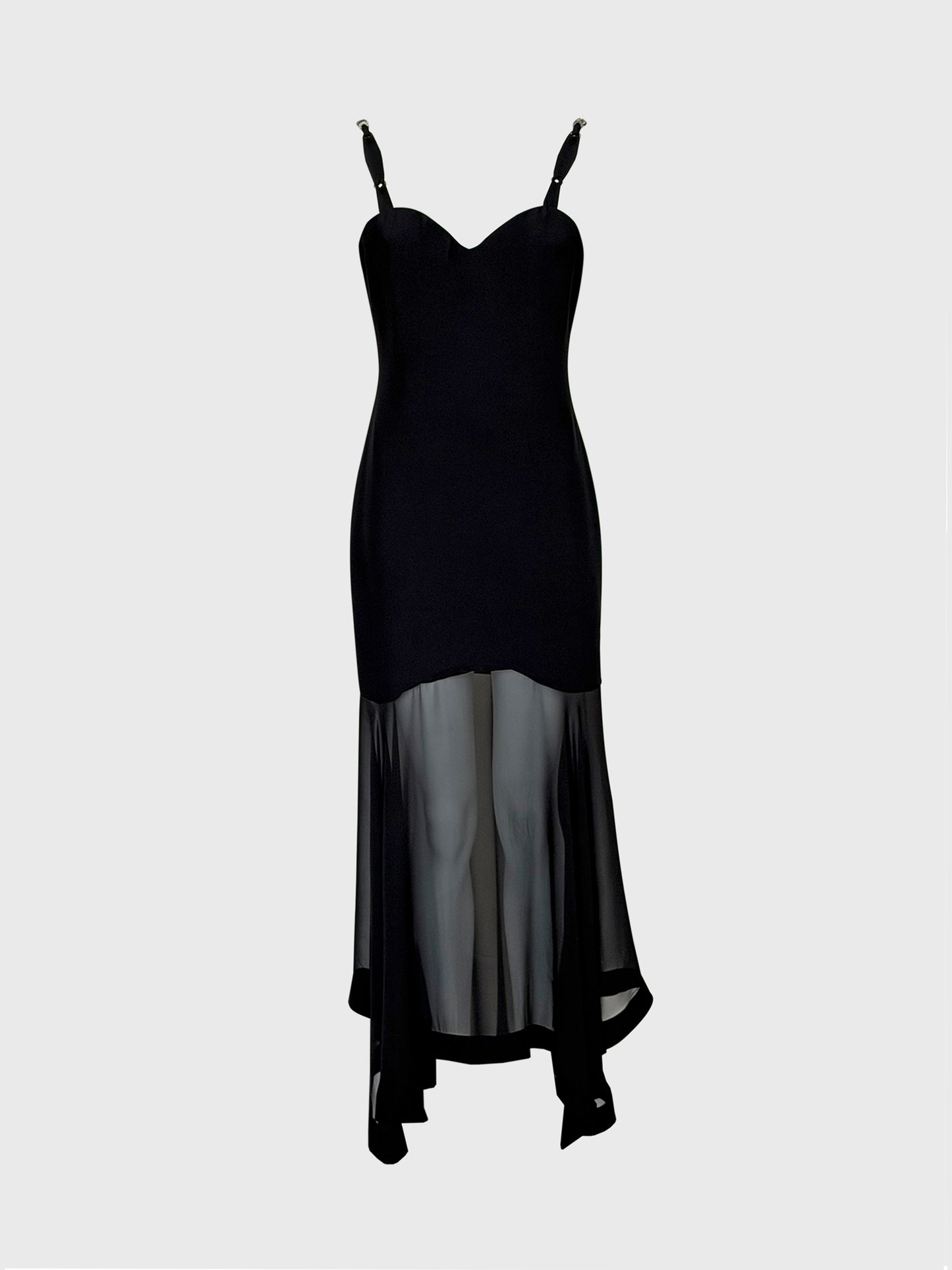 GIANNI VERSACE Spring 1995 Vintage Black Evening Gown w/ Meander Ring Straps Size S