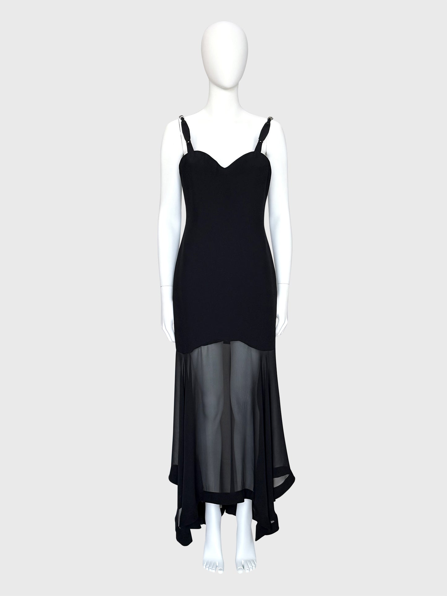GIANNI VERSACE Spring 1995 Vintage Black Evening Gown w/ Meander Ring Straps Size S