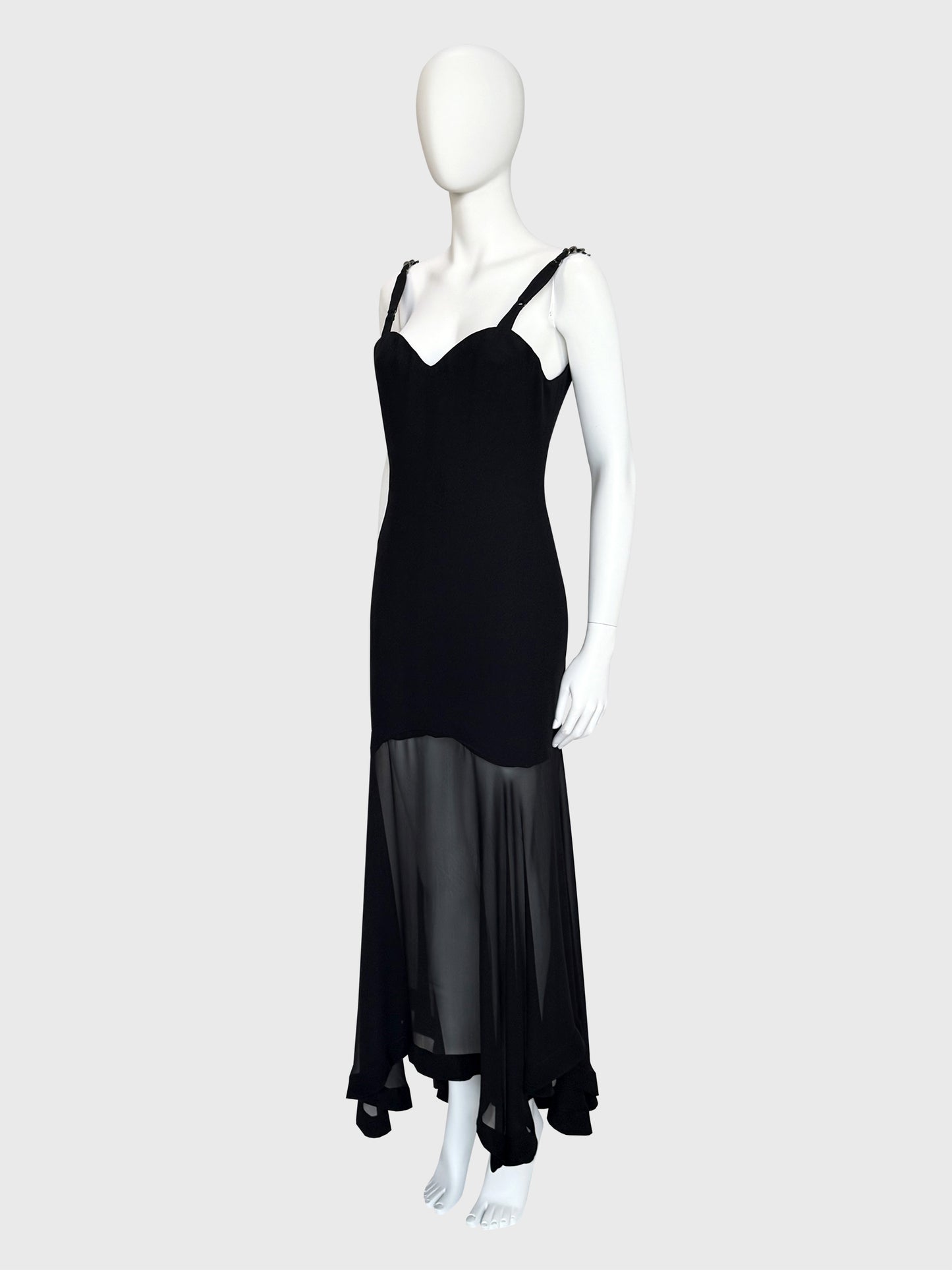 GIANNI VERSACE Spring 1995 Vintage Black Evening Gown w/ Meander Ring Straps Size S