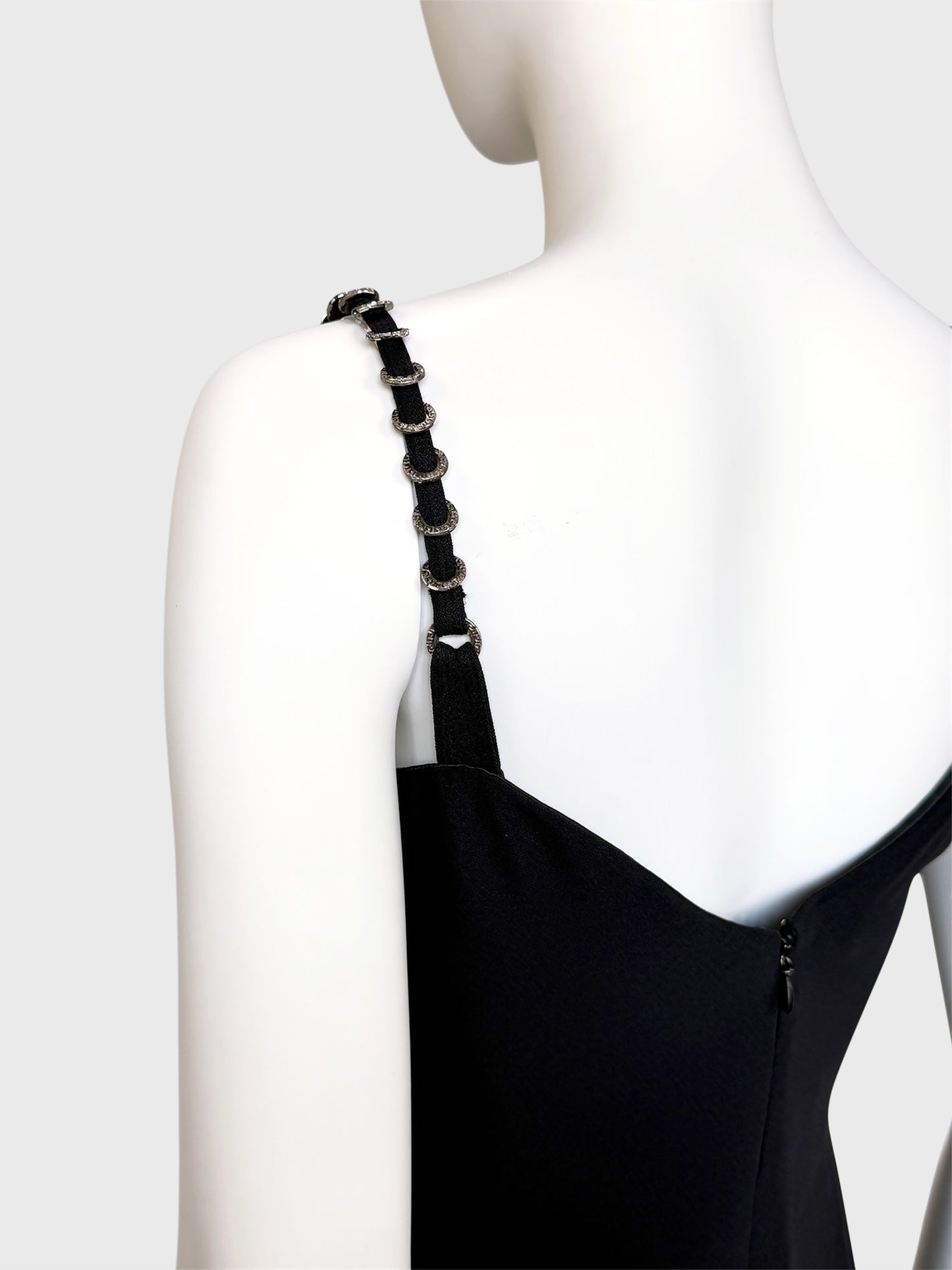 GIANNI VERSACE Spring 1995 Vintage Black Evening Gown w/ Meander Ring Straps Size S