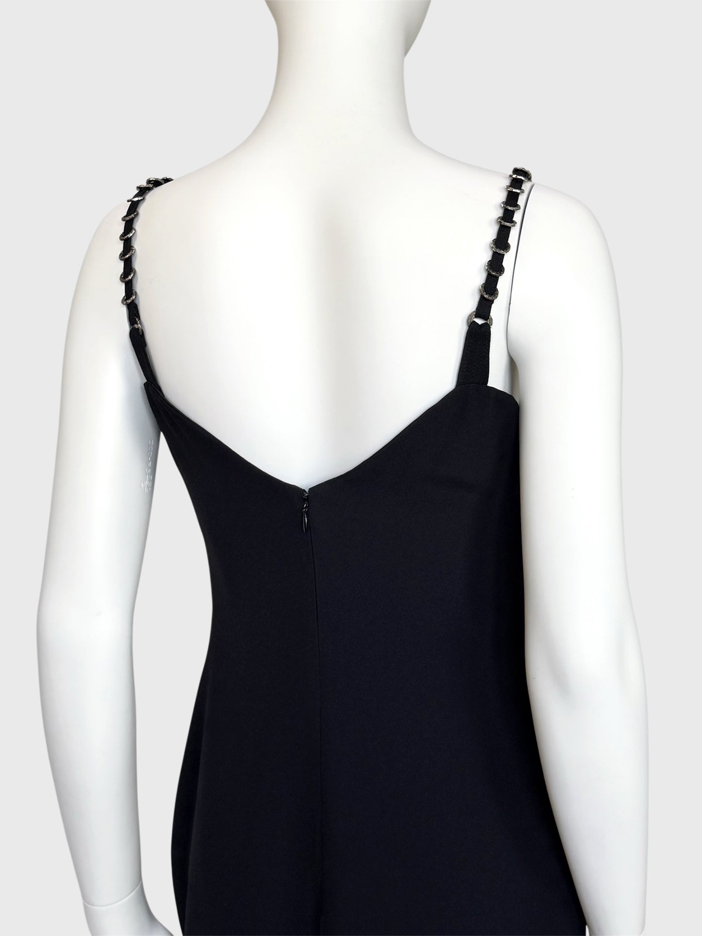 GIANNI VERSACE Spring 1995 Vintage Black Evening Gown w/ Meander Ring Straps Size S