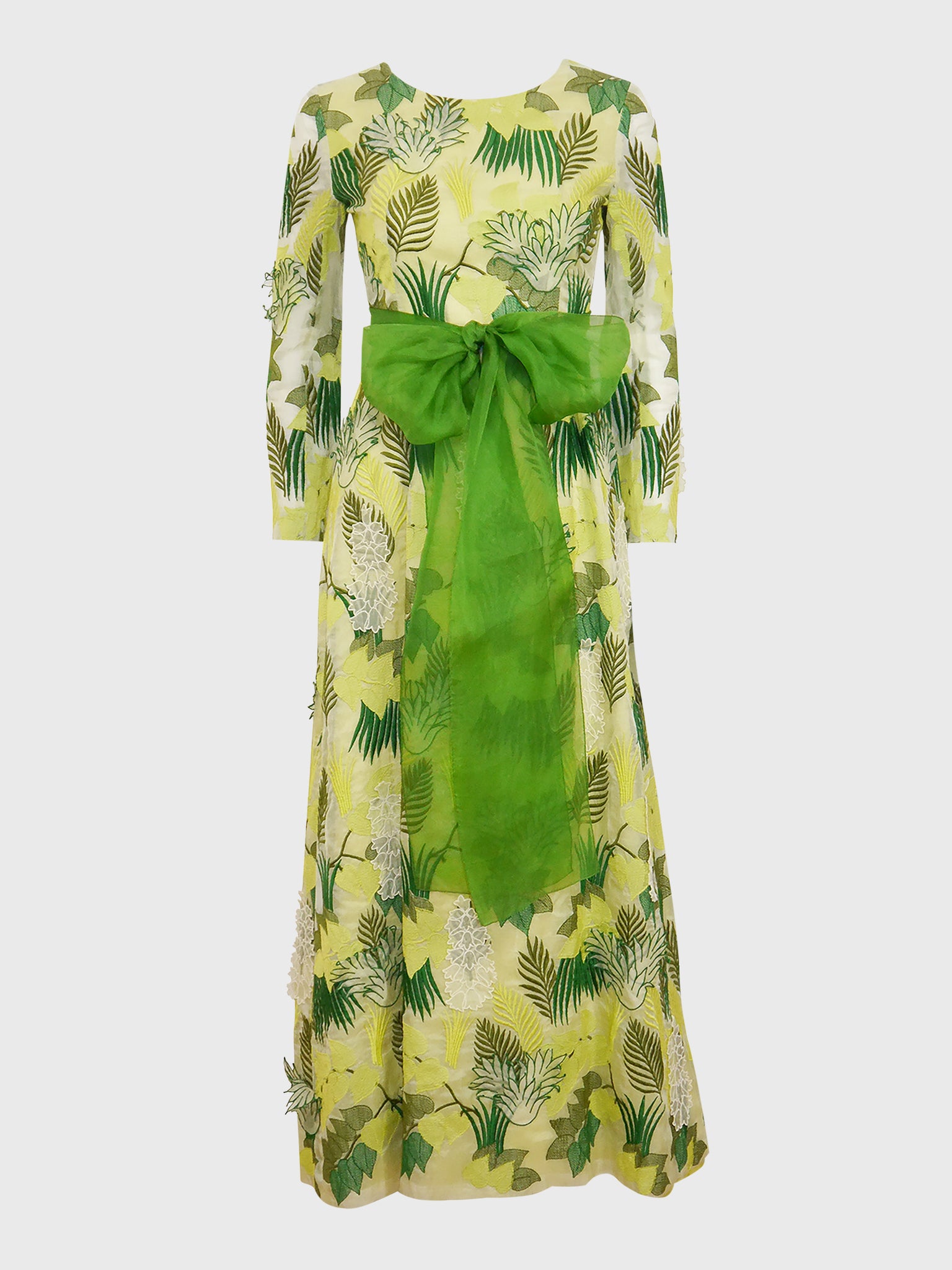 GIVENCHY 1960s Vintage Green Floral Couture Evening Dress