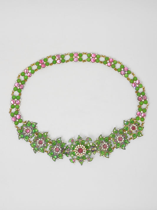 MAISON GRIPOIX Att. Vintage Pâte de Verre Poured Glass & Rhinestones Floral Belt