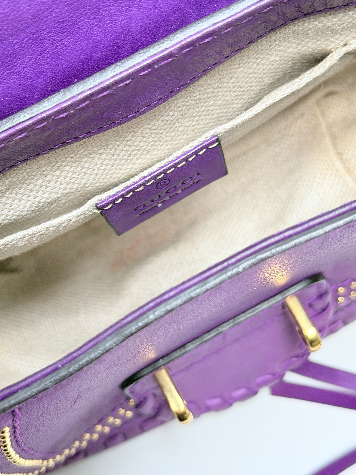 GUCCI 2011 Snaffle Bit Small Leather Shoulder Bag Purple Crossbody Bag