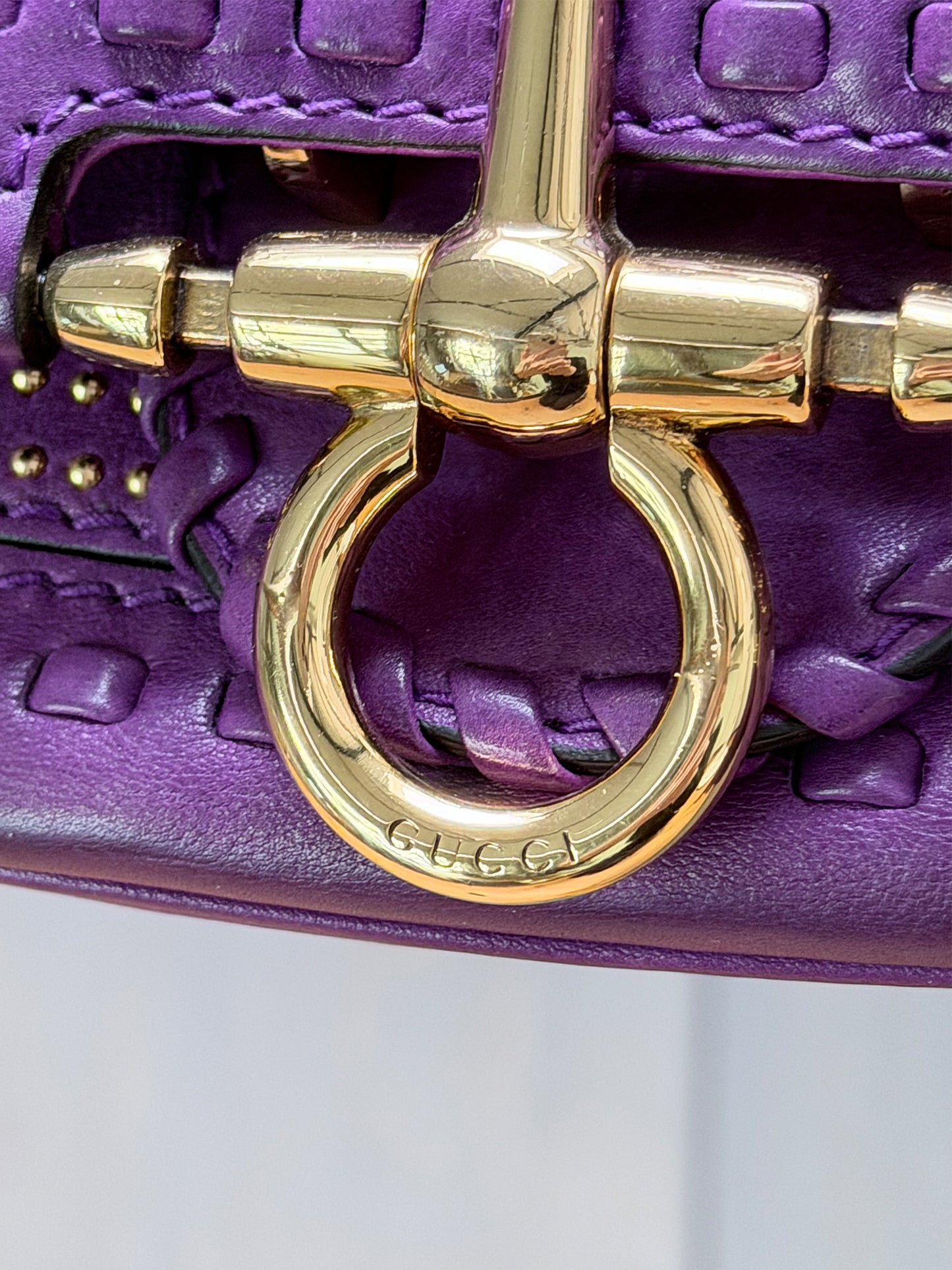 GUCCI 2011 Snaffle Bit Small Leather Shoulder Bag Purple Crossbody Bag