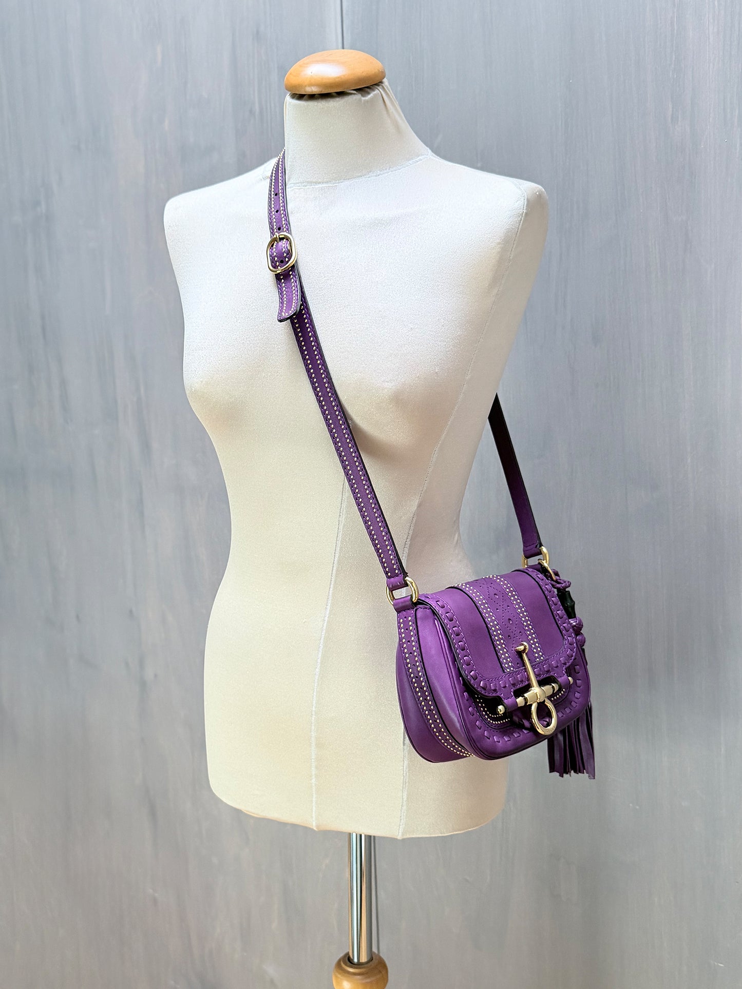 GUCCI 2011 Snaffle Bit Small Leather Shoulder Bag Purple Crossbody Bag