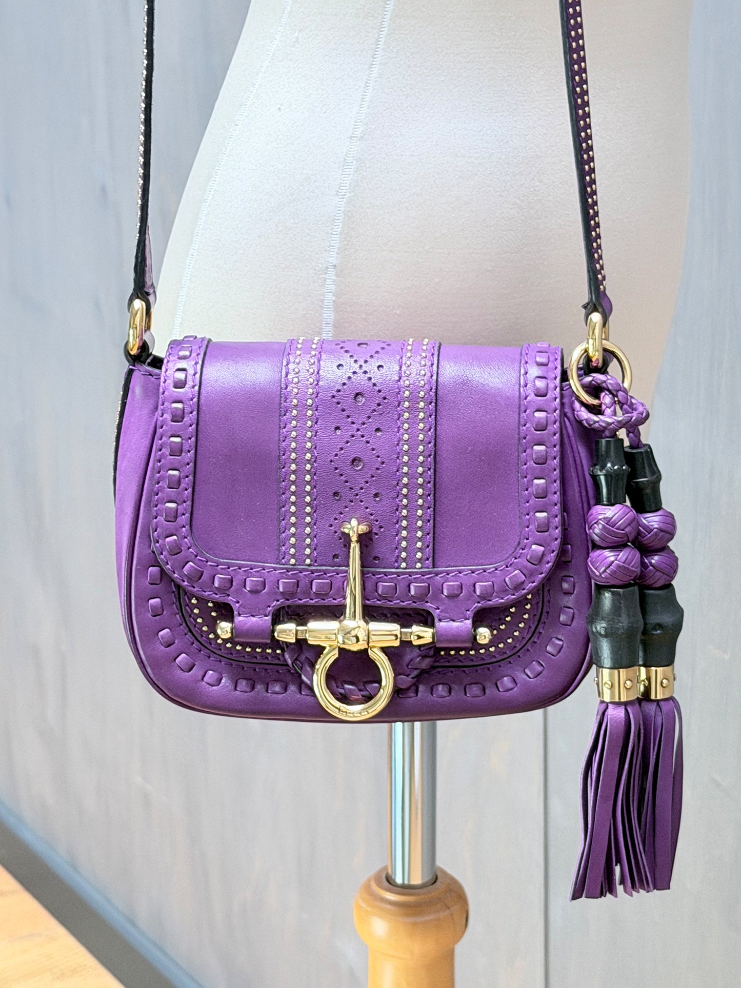 GUCCI 2011 Snaffle Bit Small Leather Shoulder Bag Purple Crossbody Bag
