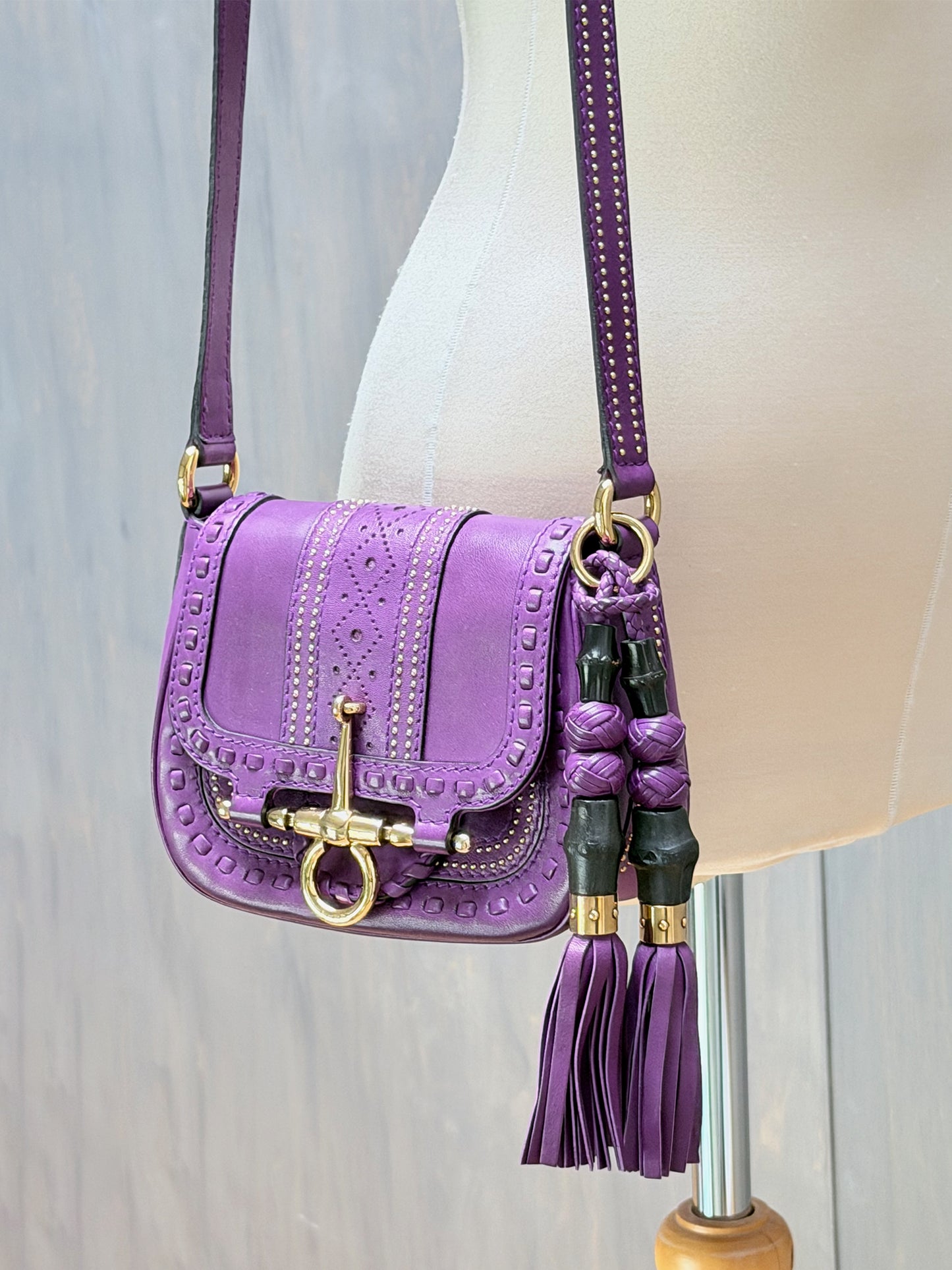 GUCCI 2011 Snaffle Bit Small Leather Shoulder Bag Purple Crossbody Bag