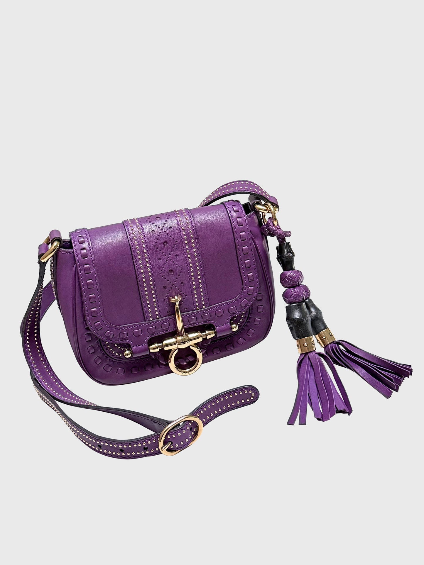 GUCCI 2011 Snaffle Bit Small Leather Shoulder Bag Purple Crossbody Bag