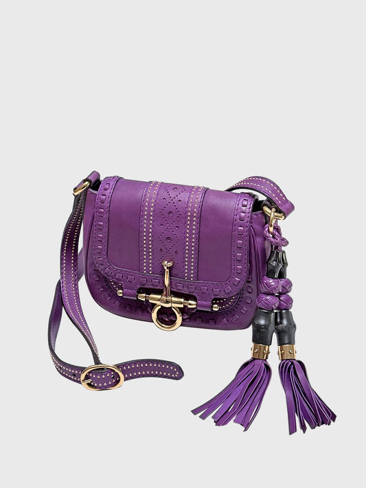 GUCCI 2011 Snaffle Bit Small Leather Shoulder Bag Purple Crossbody Bag