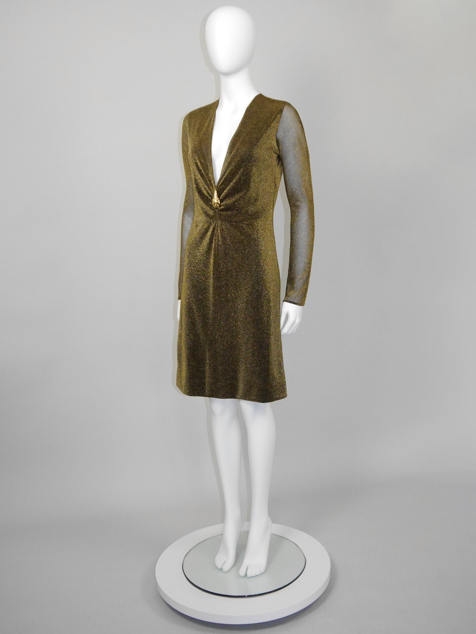 GUCCI by Tom Ford Fall 2000 Vintage Metallic Copper Lurex Plunge Dress VINTAGE VON WERTH GUCCI by Tom Ford Fall 2000 Vintage Metallic Copper Lurex Plunge Dress VINTAGE VON WERTH