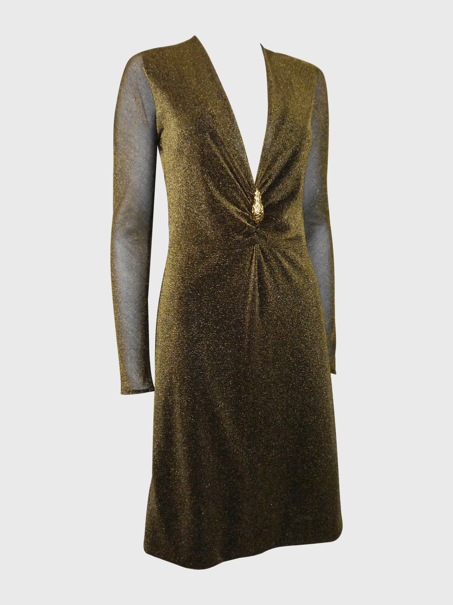 GUCCI by Tom Ford Fall 2000 Vintage Metallic Copper Lurex Plunge Dress Size XS