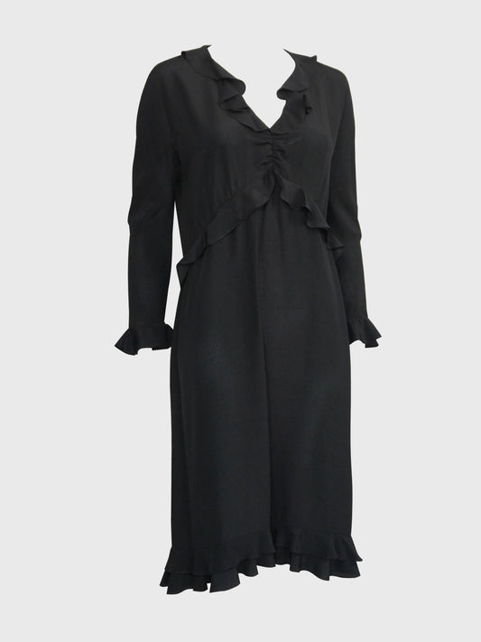 GUCCI by Tom Ford Spring 1999 Vintage Black Silk Ruffled Dress Opening Runway Look