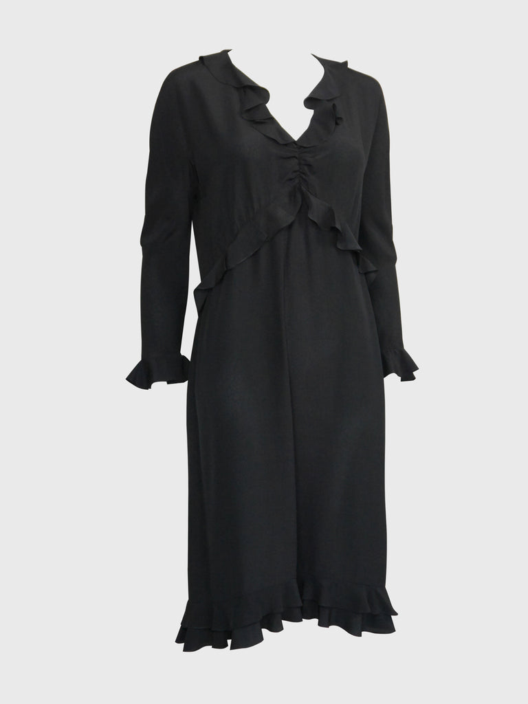 ワンピース GUCCI by TomFord ruffled superlong dress GUCCI by Tom Ford Spring 1999 Vintage Black Silk Ruffled Dress