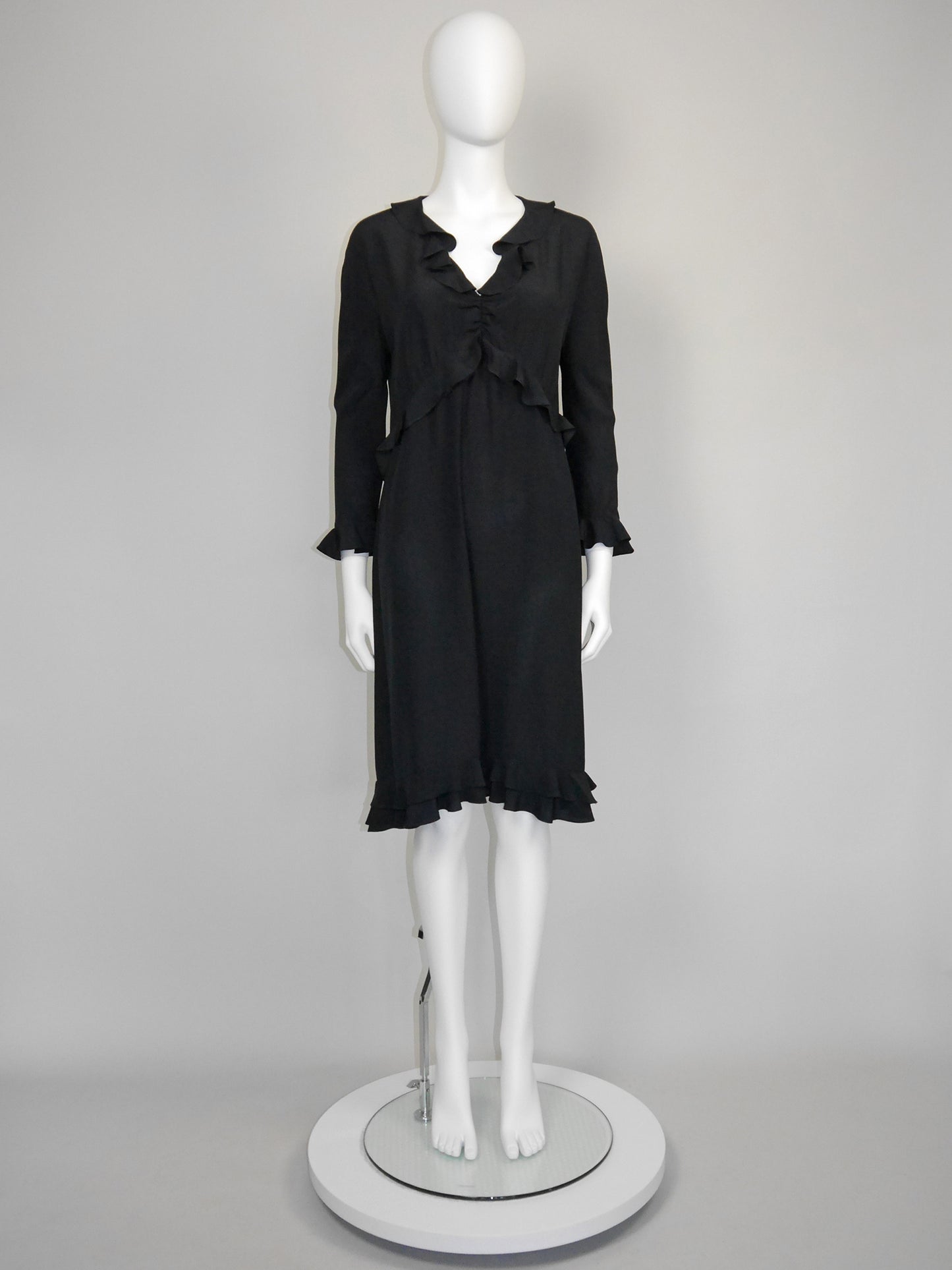 GUCCI by Tom Ford Spring 1999 Vintage Black Silk Ruffled Dress Opening Runway Look
