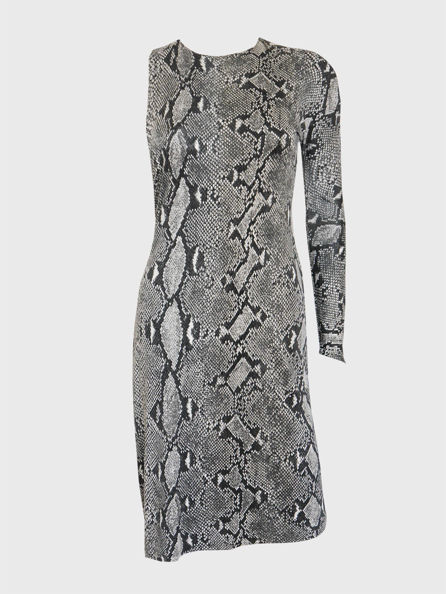 GUCCI by TOM FORD Spring 2000 Vintage Asymmetrical One-Sleeve Python Snake Print Dress
