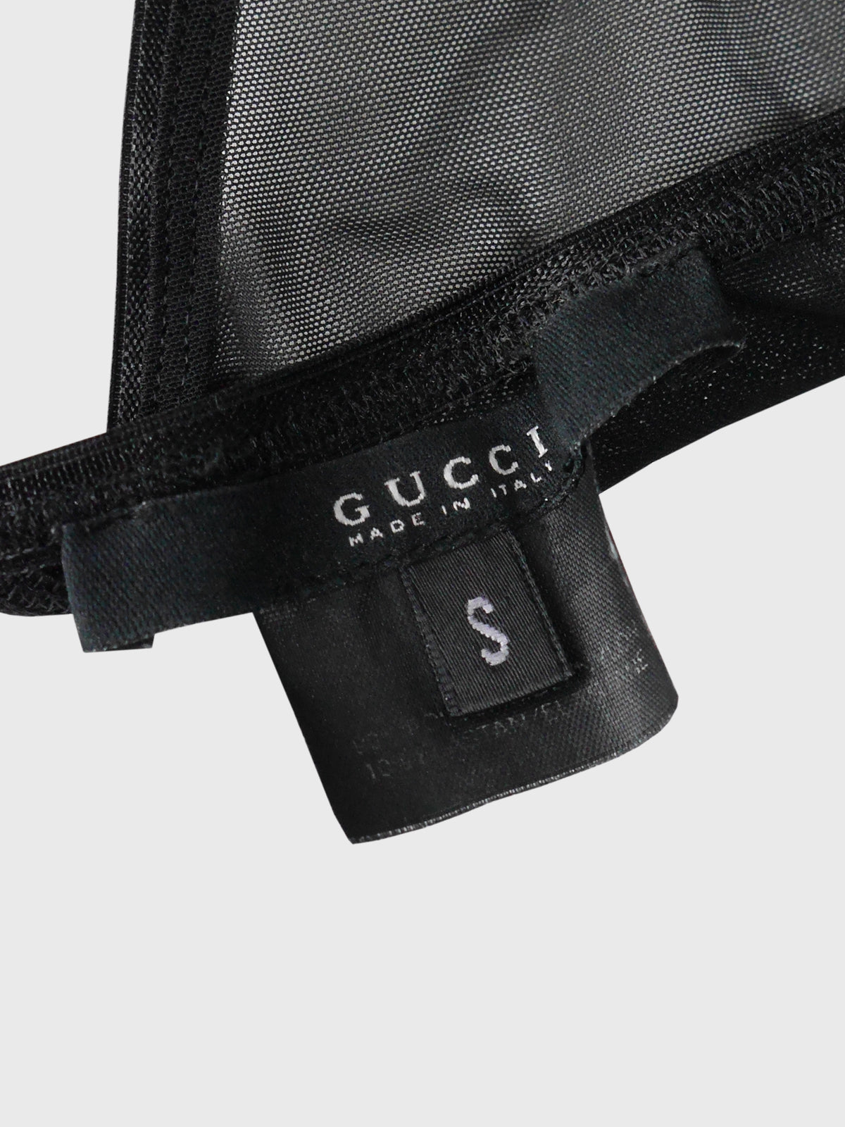 GUCCI by TOM FORD Vintage Black Mesh Underwear Lingerie Set Logo G-String Thong & Bra