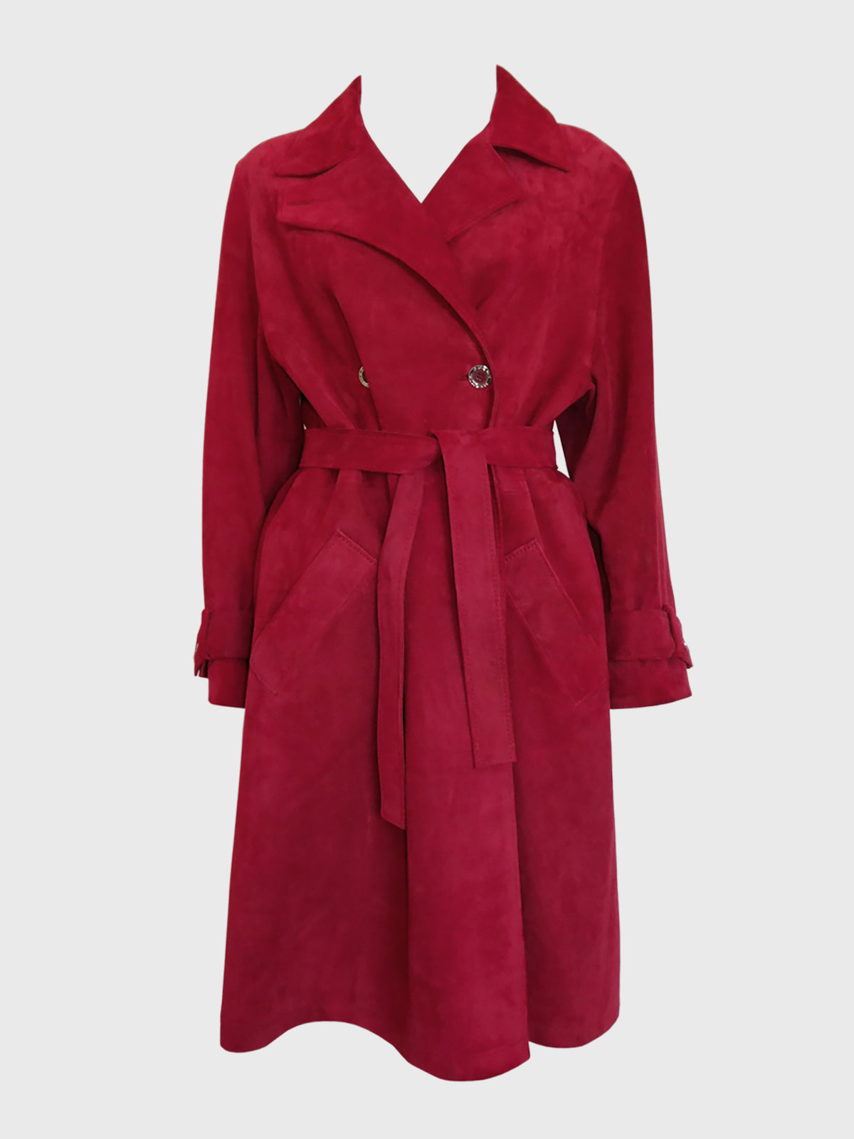 HERMÈS 1970s Vintage Belted Burgundy Red Suede Coat