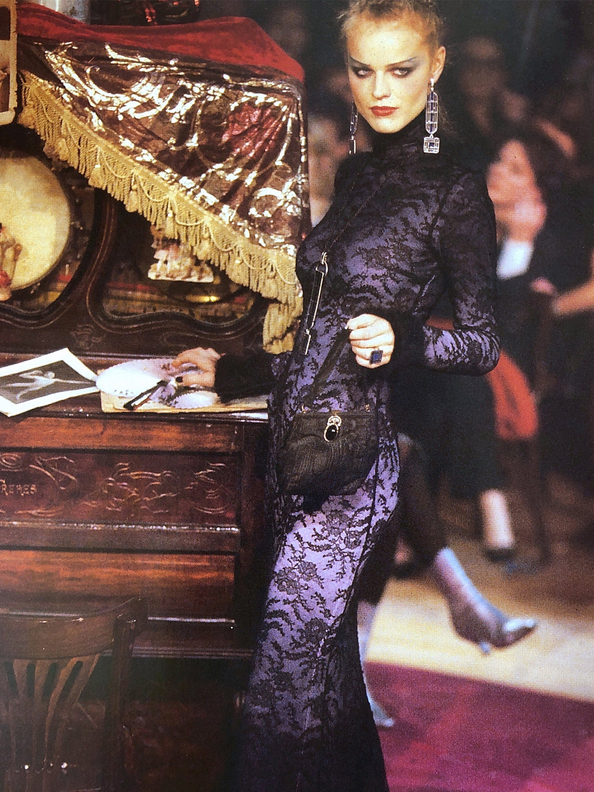 JOHN GALLIANO Fall 1998 Vintage Backless Ombré Lace Evening Dress Size M