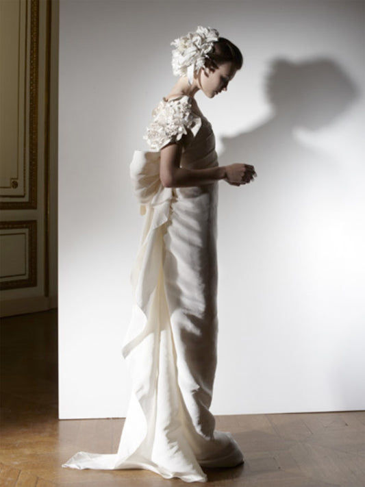 LANVIN BLANCHE 2013 Vintage Draped Silk Bridal Maxi Skirt w/ Train Size XS