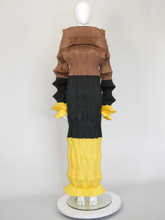 ISSEY MIYAKE Spring 1994 Vintage Pleated "Flying Saucer" Maxi Dress Size M