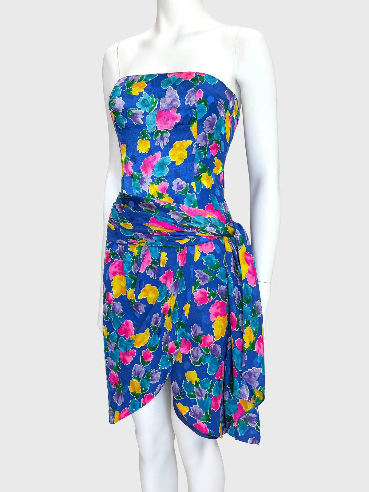 JEAN-LOUIS SCHERRER Spring 1988 Vintage Documented Floral Silk Dress Runway Design Size S
